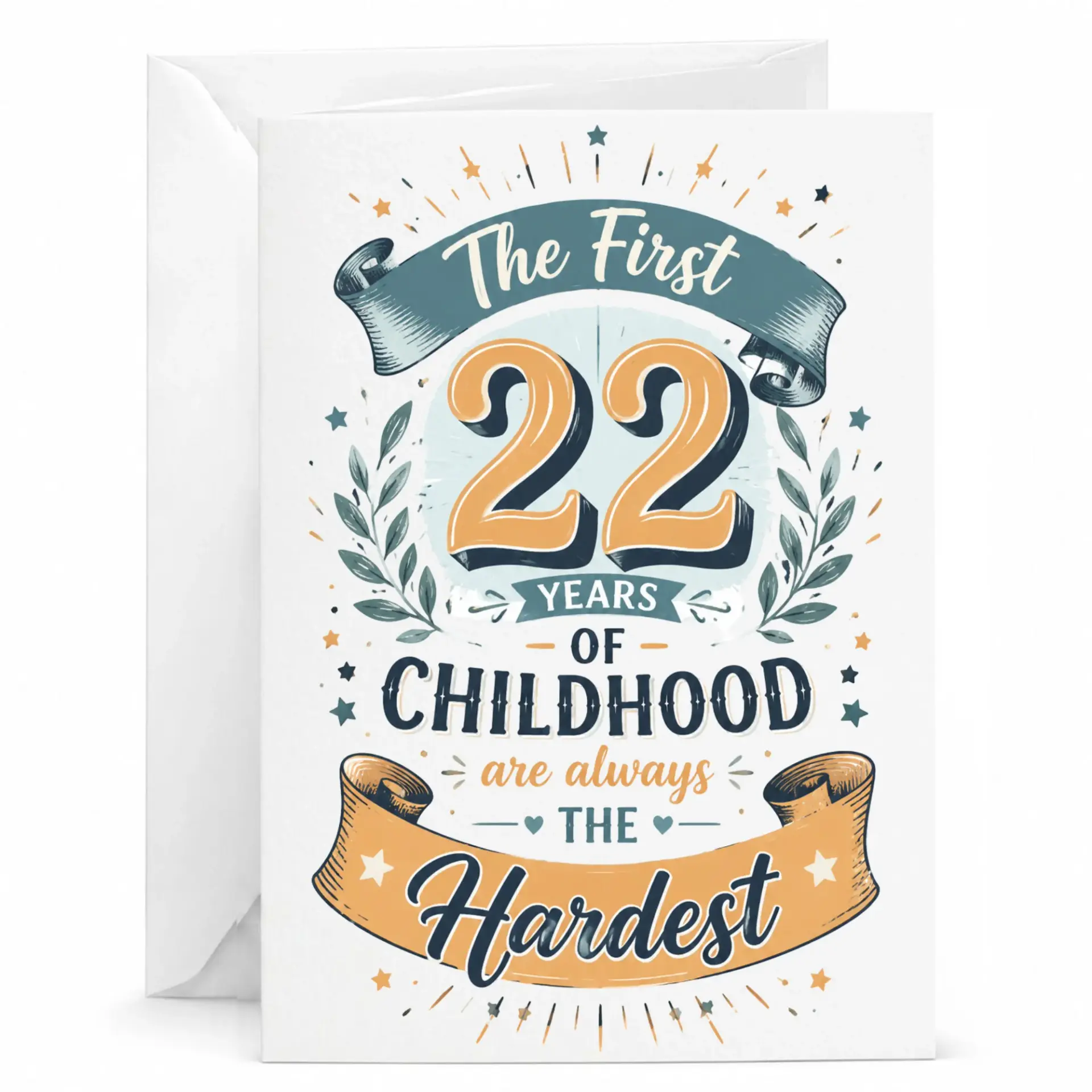 Funny 22nd Birthday Card for Adults, Humorous Greeting Card with Matching Envelope, 5x7 Folded Stationery