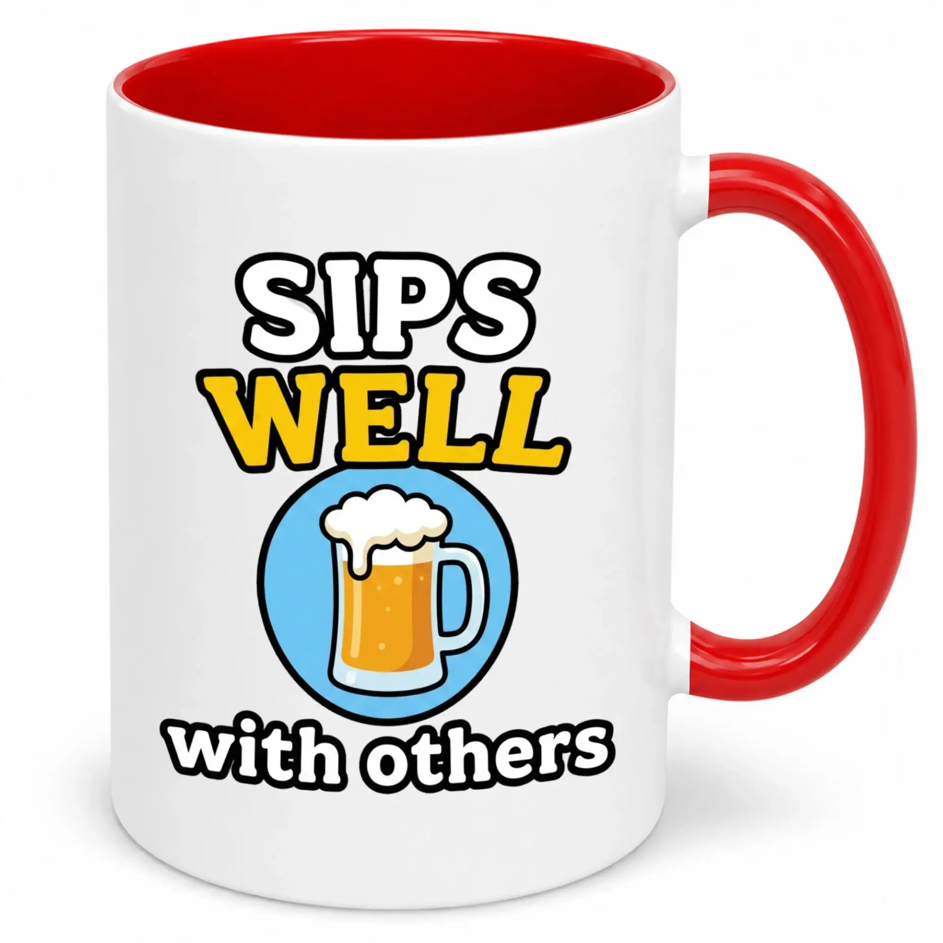 Funny Coffee Mug with Humorous Beer Sips Well with Others Design, Durable White Ceramic Mug for Home, Office, or Gift Giving