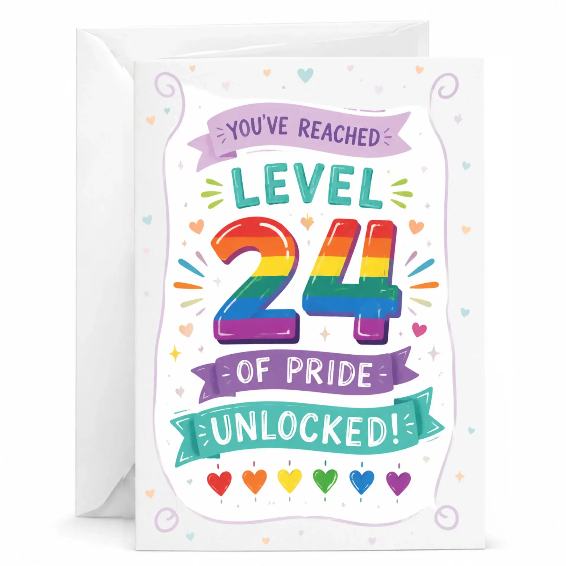 Birthday Card Level 24 of Pride Unlocked Rainbow Celebration Greeting Card for Milestone Birthday or Achievement