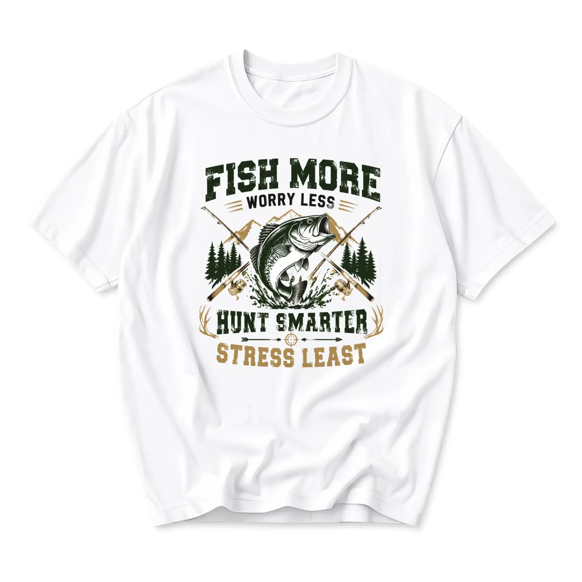 Graphic Tee Fish More Smarter Stress Least Outdoors Unisex Short Sleeve Casual Crew Neck Apparel White