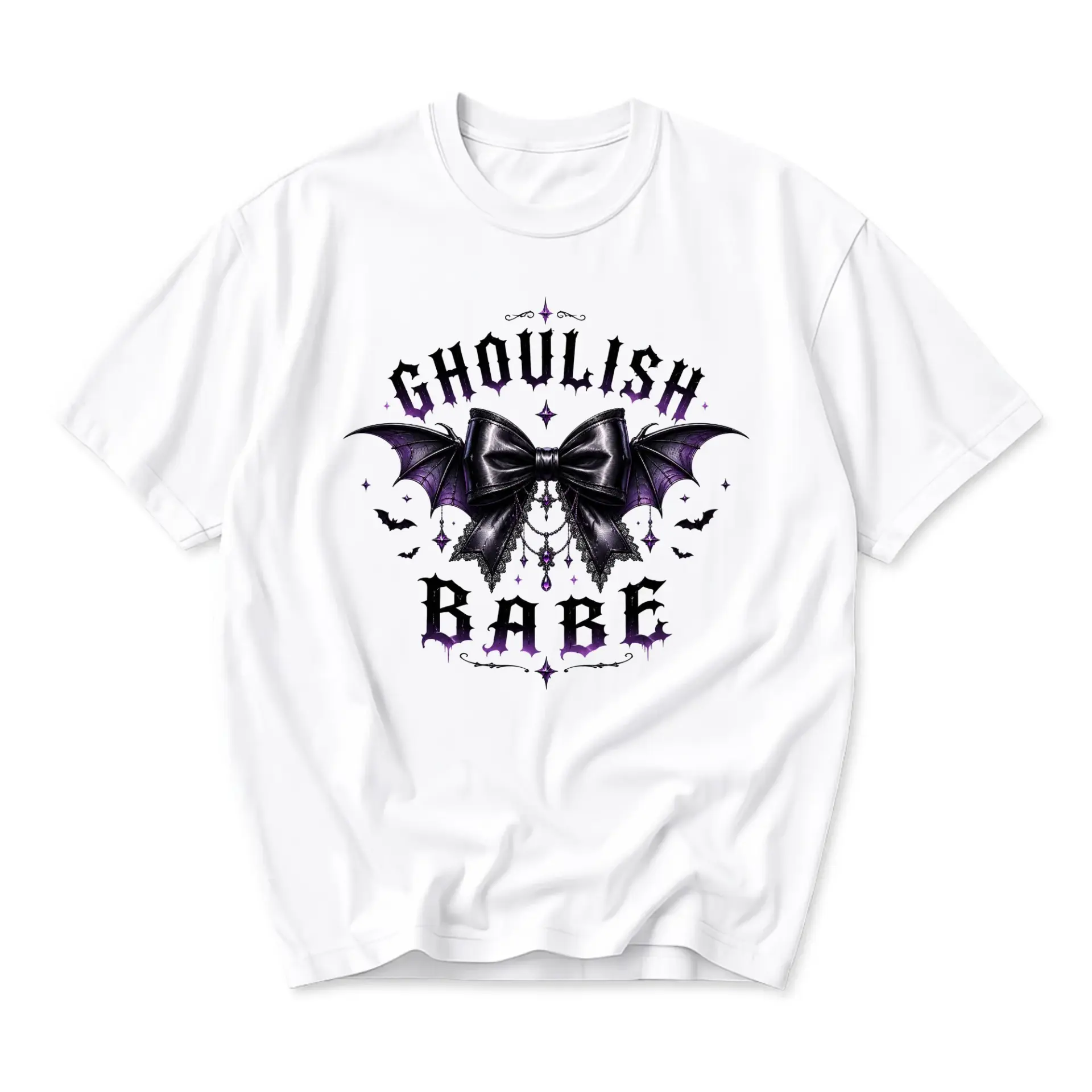 Graphic Tee Ghoulish Babe Unisex Crew Neck T-Shirt Gothic Bat Bow Apparel for Everyday Casual Wear and Self Expression