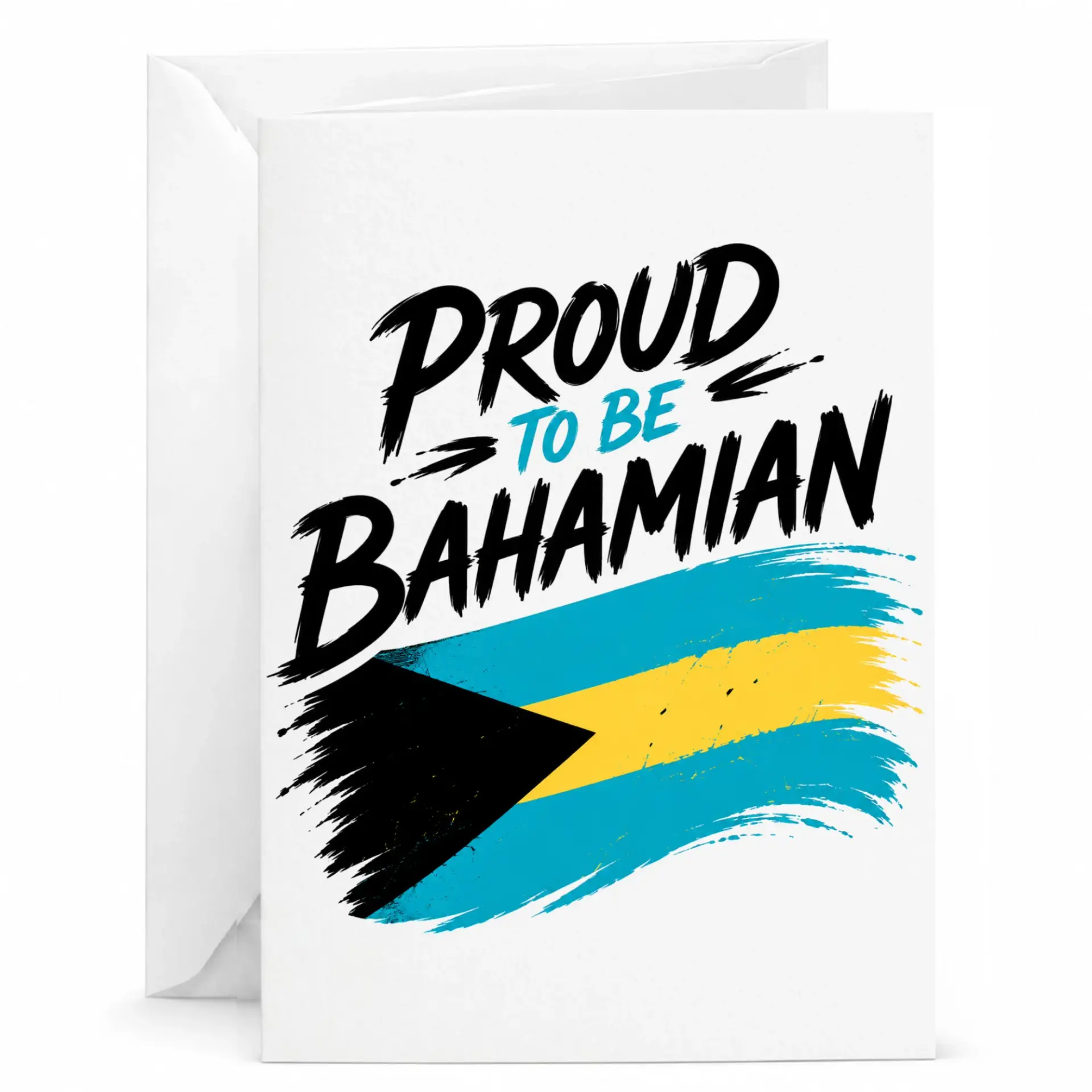 Greeting Card Proud to Be Bahamian National Pride Theme with Brushstroke Flag Graphic Design Folded Stationery