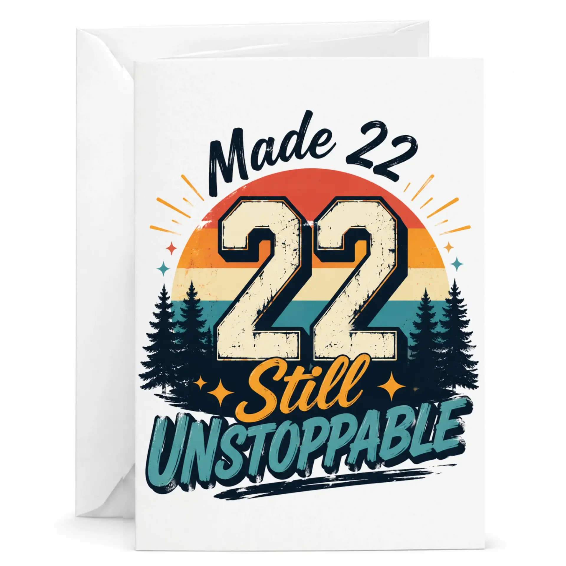 Birthday Card Made 22 Still Unstoppable Vintage Sunset Design Premium Greeting Card with White Envelope for Milestone