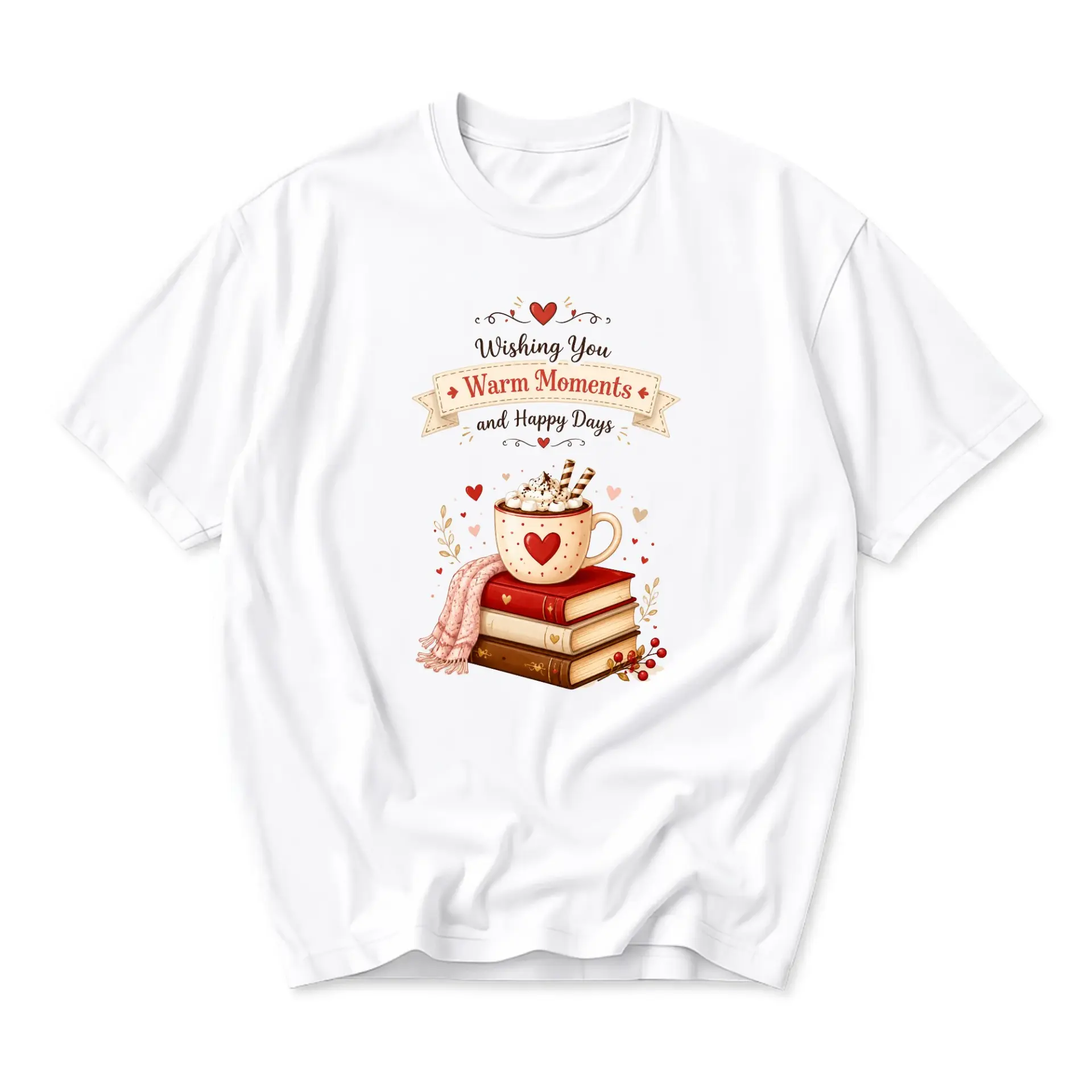 Graphic Tee Wishing You Warm Moments and Happy Days Cozy Book Hot Cocoa