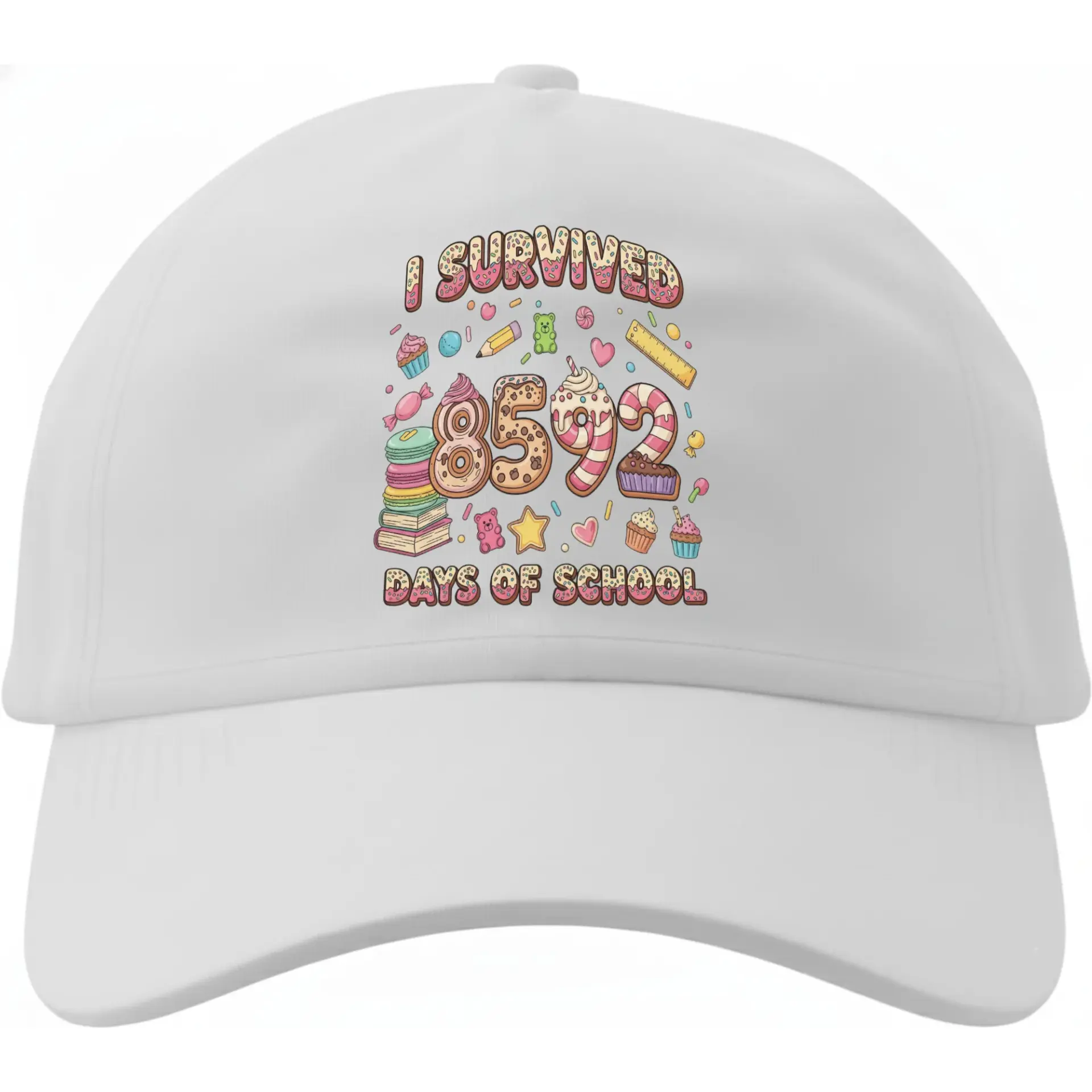 Dad Hat I Survived 8592 Days of School Funny Graduation Gift Baseball Cap Low Profile Unisex Adjustable White Cotton Cap