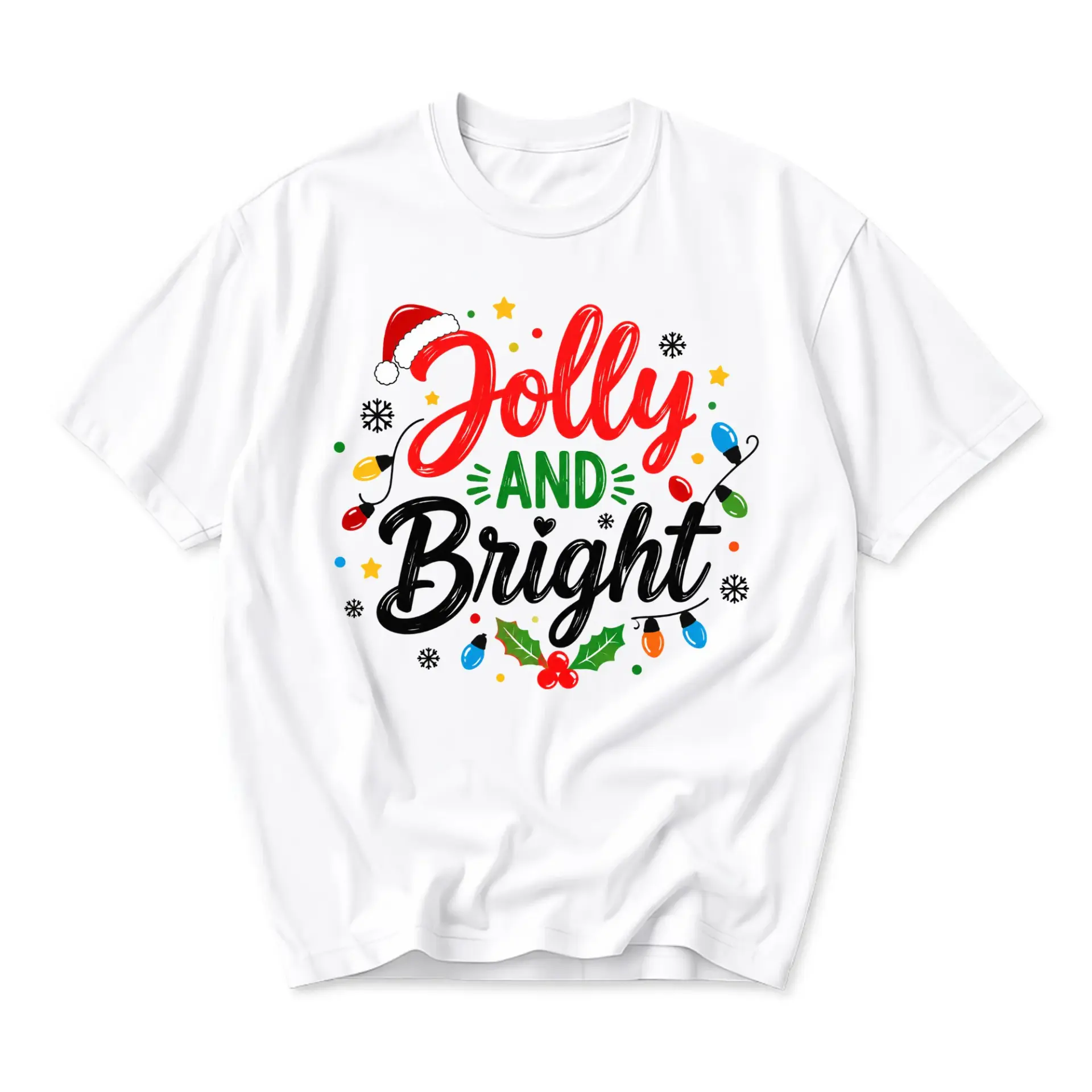 Graphic Tee Jolly and Bright Holiday Season Unisex Crew Neck T-Shirt Short Sleeve Casual Comfortable Everyday Shirt