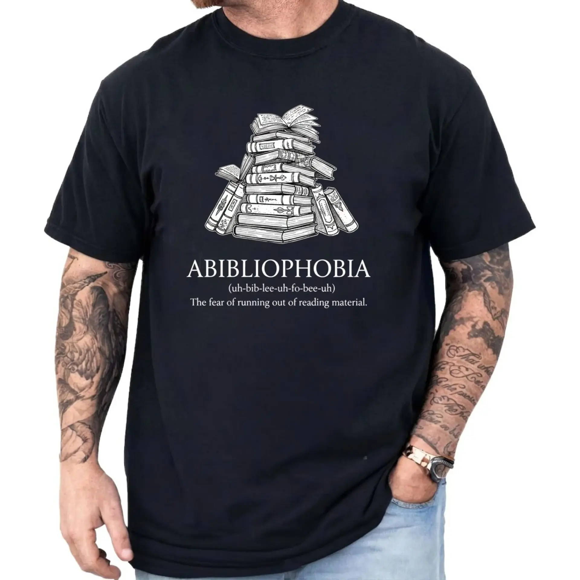 Graphic Tee Abibliophobia Funny Book Lover Unisex T-Shirt Reading Enthusiast Gift Casual Apparel Shirt