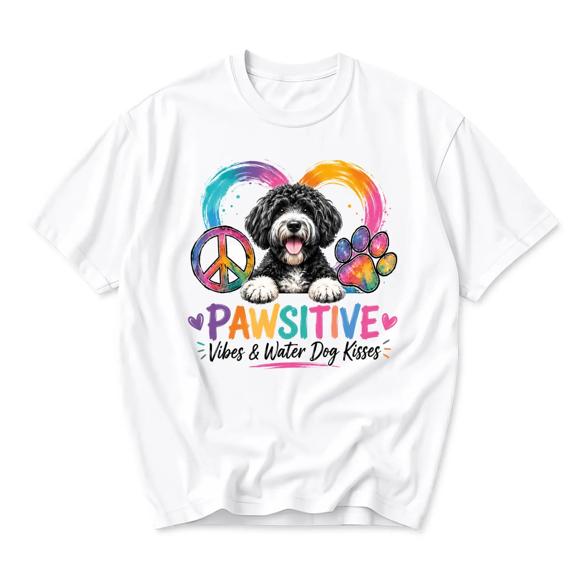 Funny Shirt Pawsitive Vibes and Water Dog Kisses Graphic Tee Casual Unisex Short Sleeve Crew Neck Cotton Blend Top
