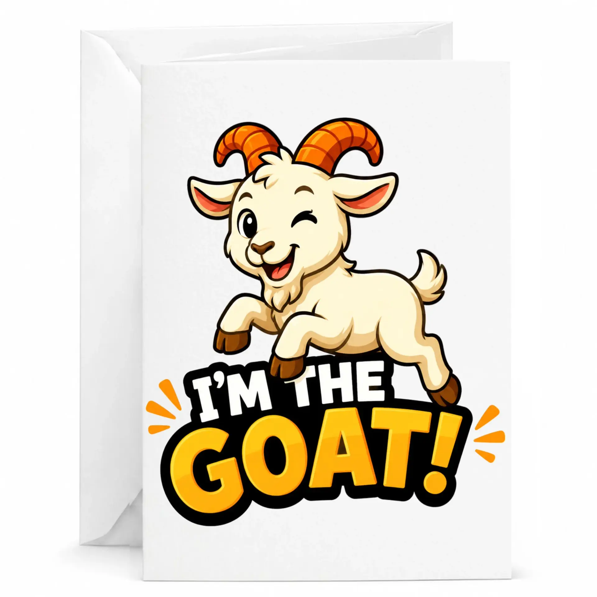 Funny Goat Greeting Card Featuring Cartoon Winking Character for Birthdays and Celebratory 5x7 Inches
