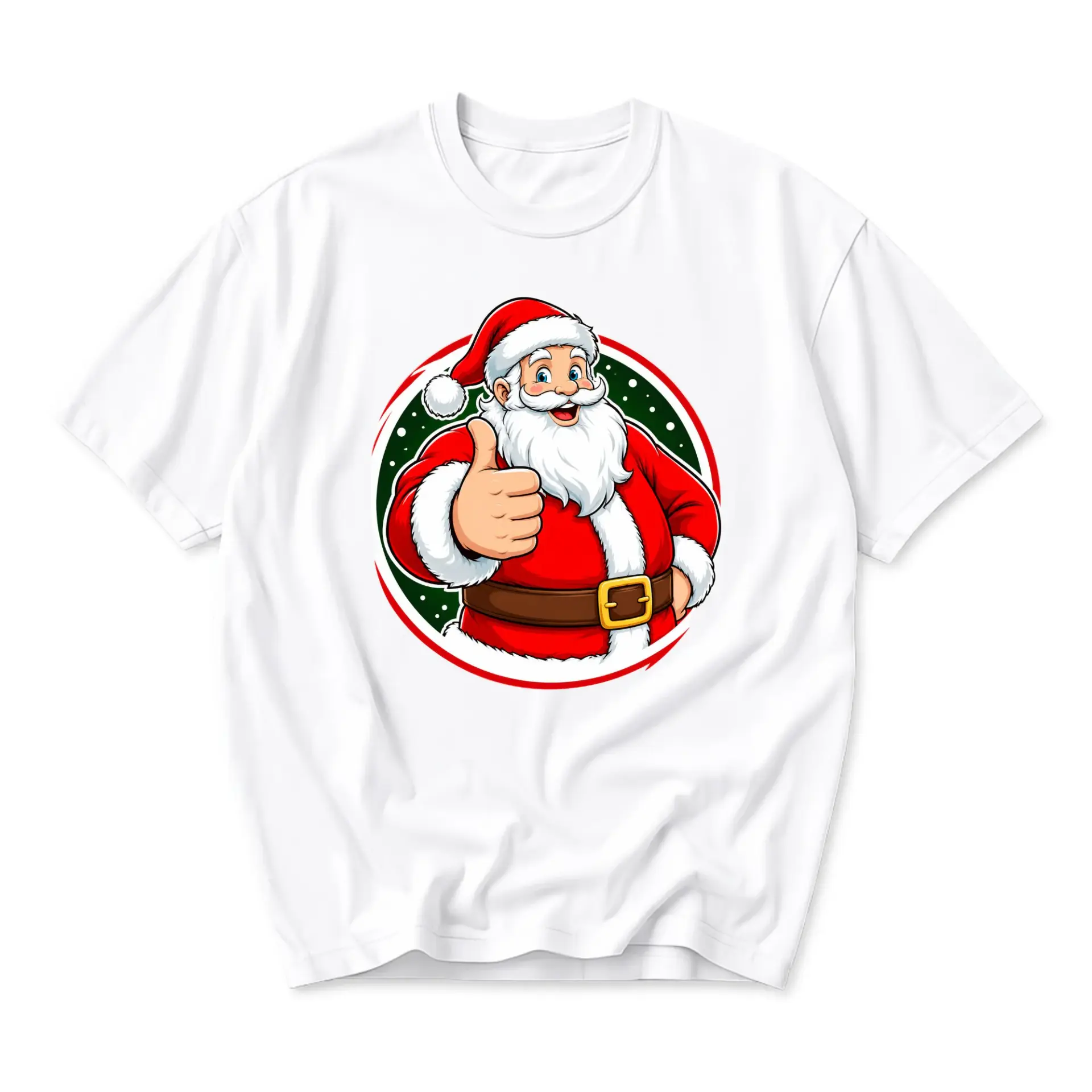 Graphic Tee Santa Claus Thumbs up Print Unisex Crew Neck Casual Cotton