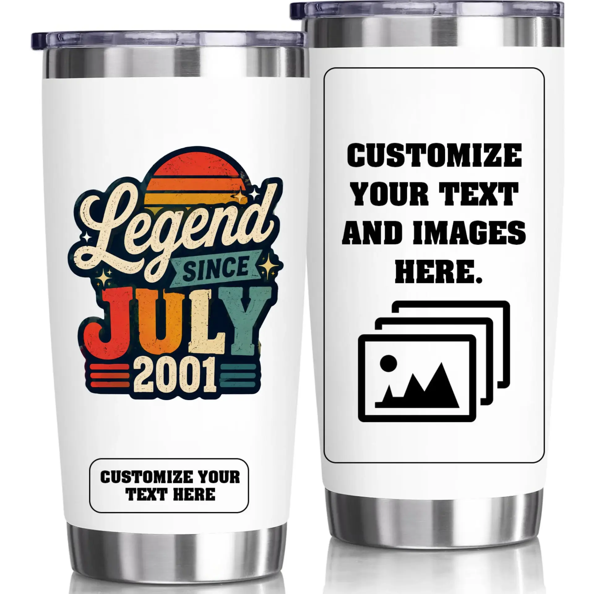 Stainless Steel Tumbler 20oz Legend Since July 2001 Retro Sunset Design Insulated Travel Mug for Hot and Cold Drinks