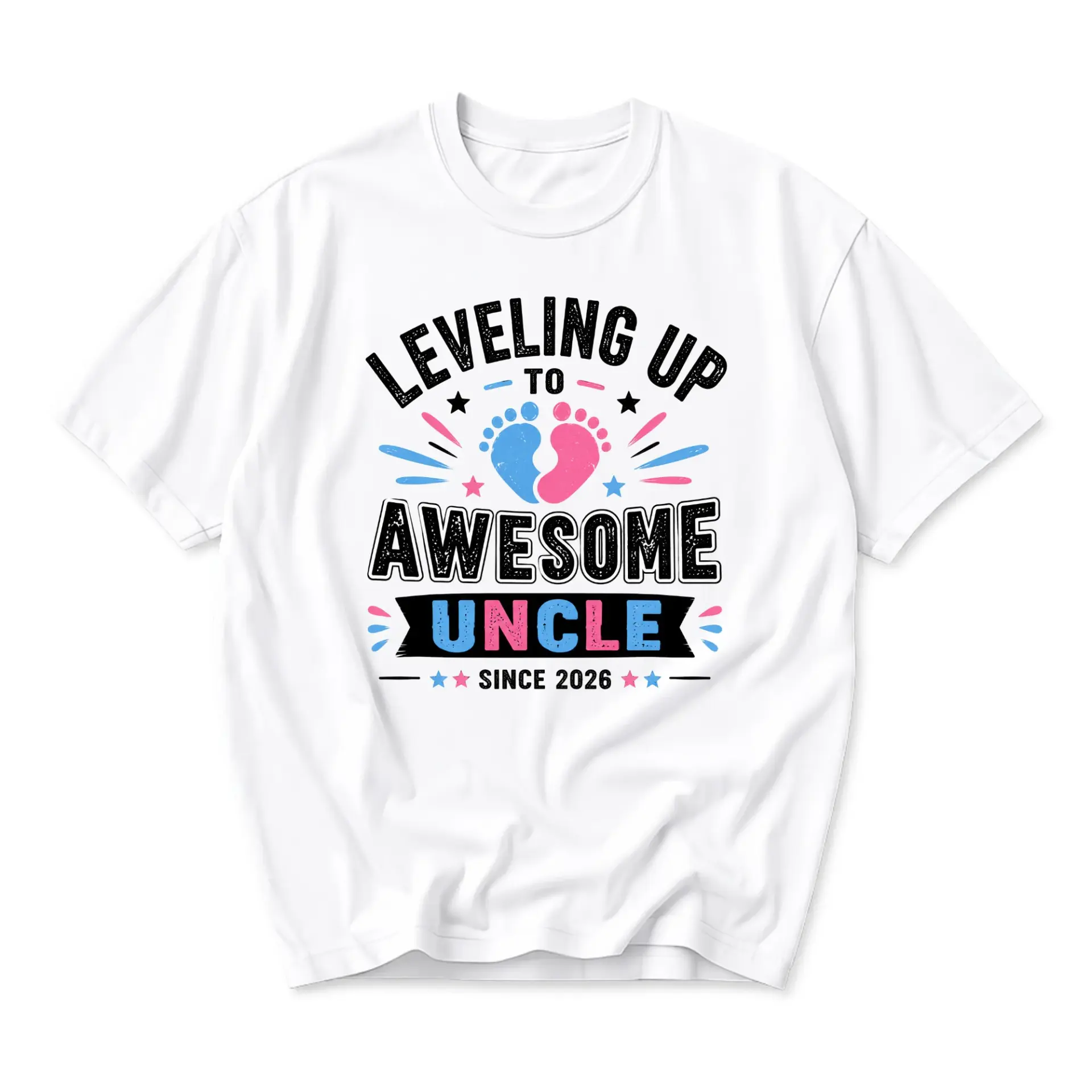 Funny Shirt Leveling up to Awesome Uncle Since 2026 Graphic Printed Unisex Crew Neck Casual Cotton Blend T-Shirt Top