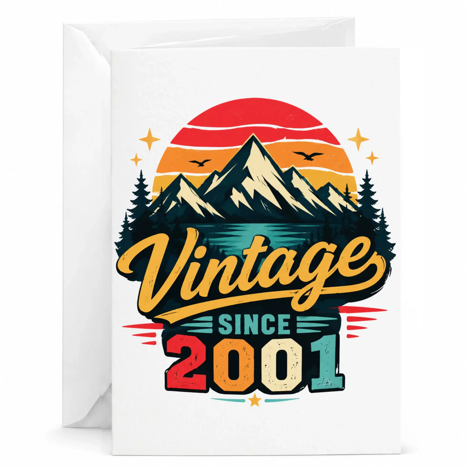 Greeting Card Vintage Since 2001 Birthday Anniversary Celebration Stationary for Milestone Year Commemorations