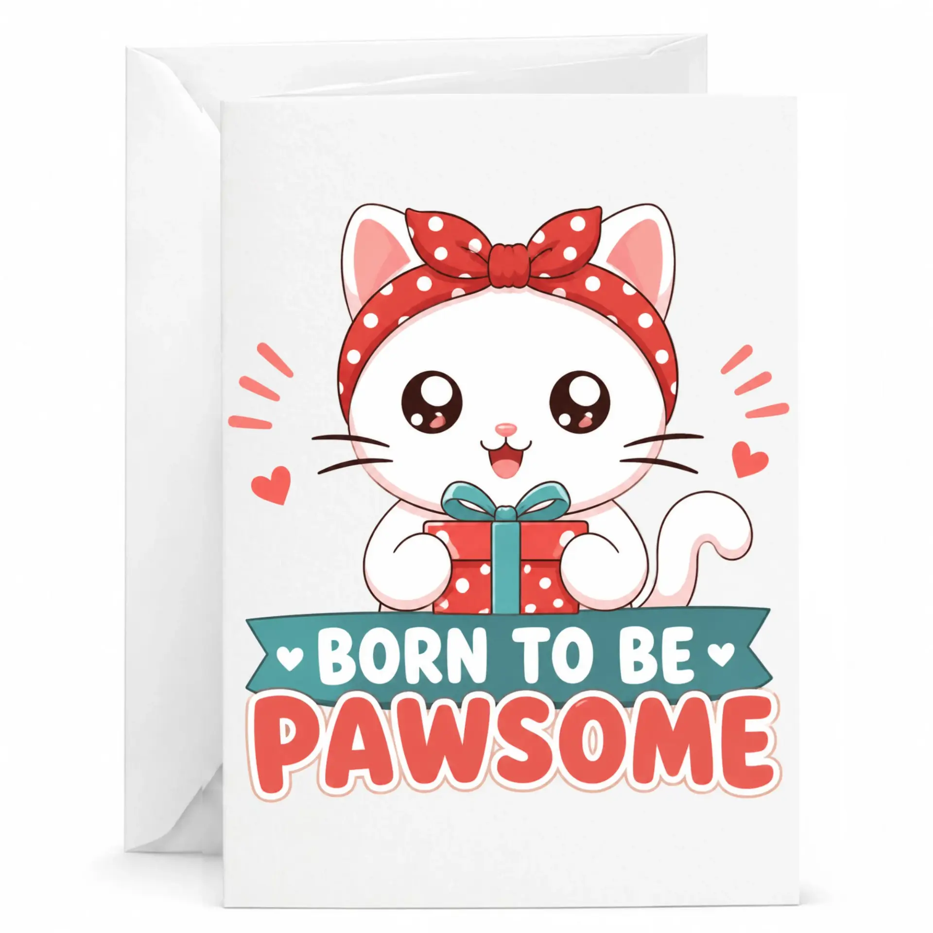 Funny Cat Greeting Card Born to Be Pawsome Cute Kitten Illustration Birthday Congratulations Encouragement Note