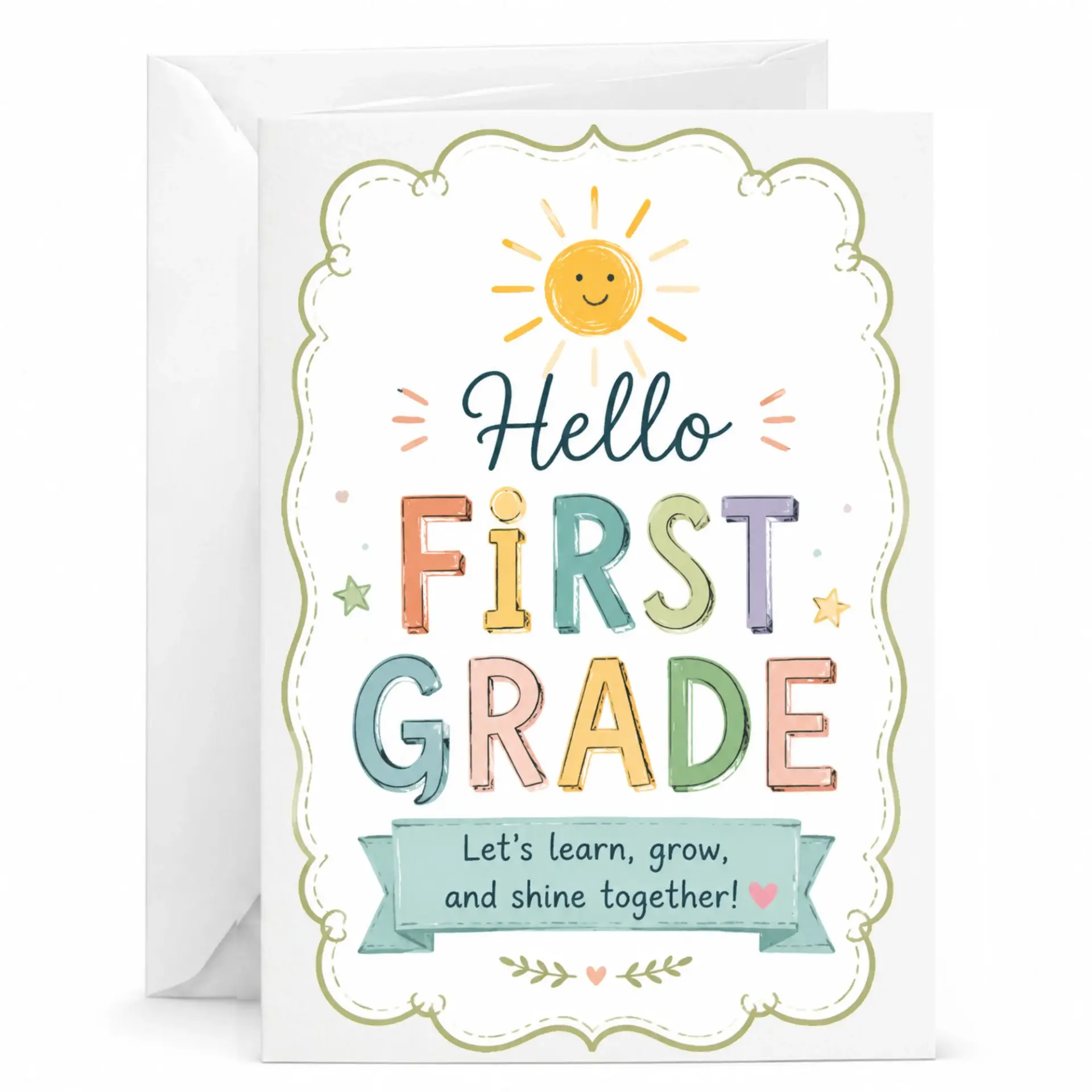 Greeting Card Hello First Motivational Theme Note with Matching White Envelope for Encouragement and