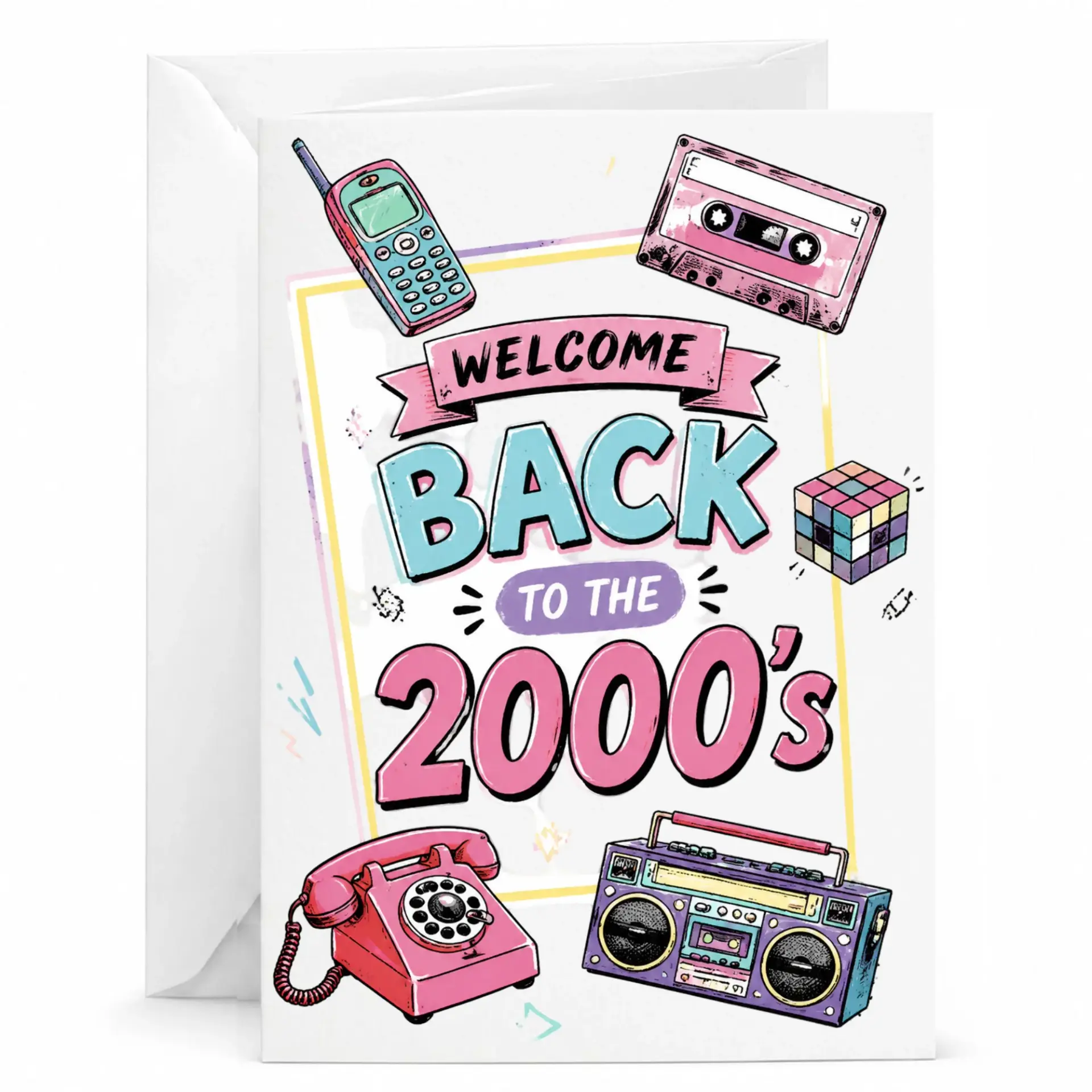 Greeting Card Welcome Back to the 2000s Nostalgic Retro Design Printed Note for Friends and Family 5x7 Inches