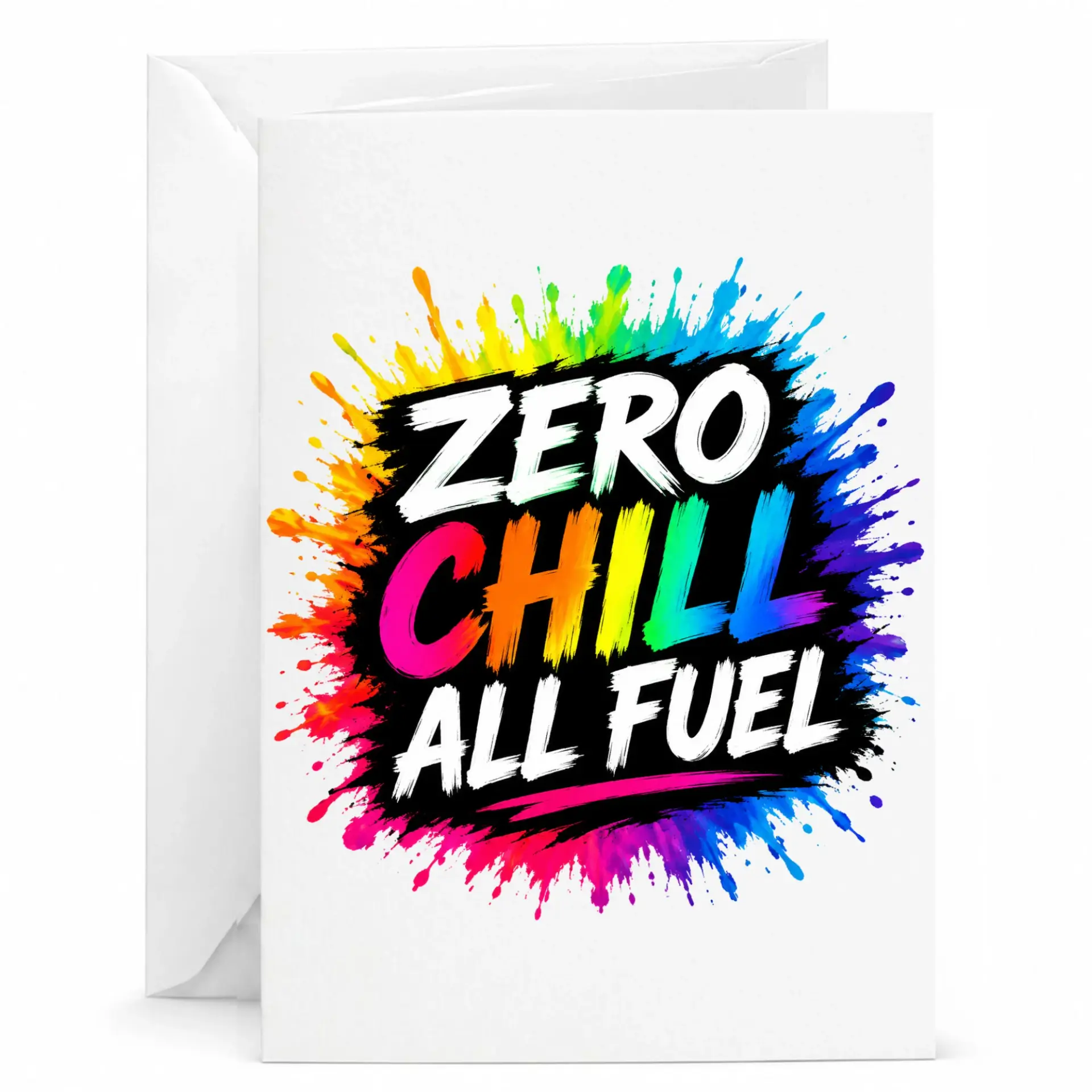 Funny Greeting Card Zero Chill All Fuel Modern Vibrant Splatter Art Design for Special Occasions and Personal Notes