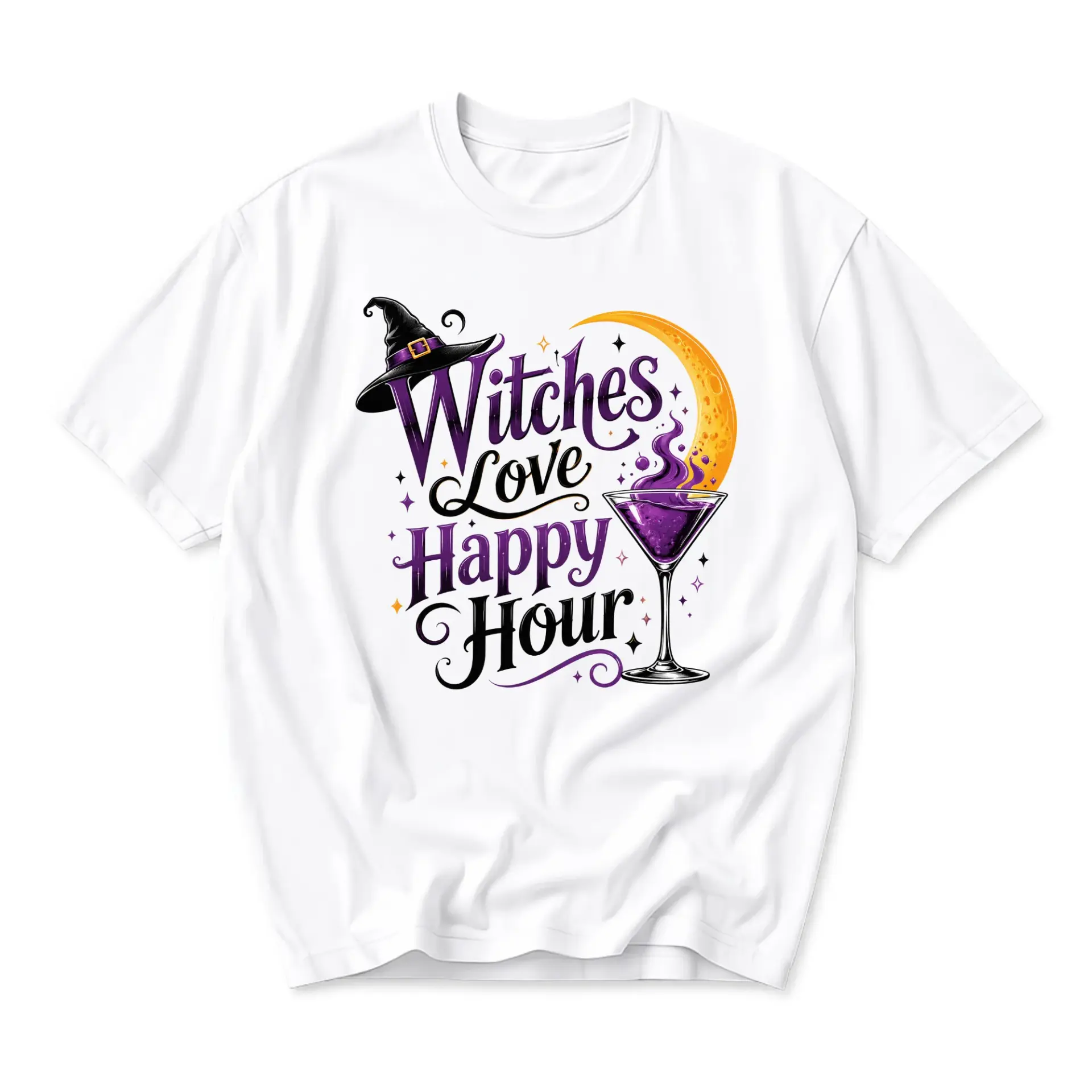 Graphic Tee Witches Love Happy Hour Unisex Crew Neck Shirt Casual Short Sleeve Apparel for Everyday Style and Comfort
