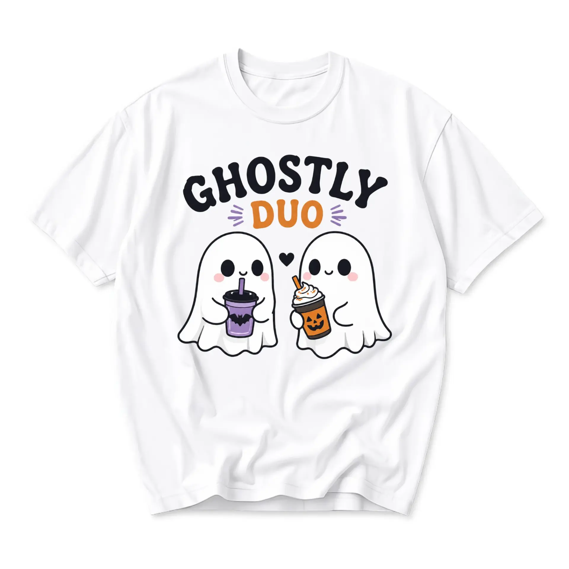Graphic Tee Ghostly Duo Cute Halloween T-Shirt Unisex Crew Neck Shirt for Casual Wear Fall Autumn Themed Outfit