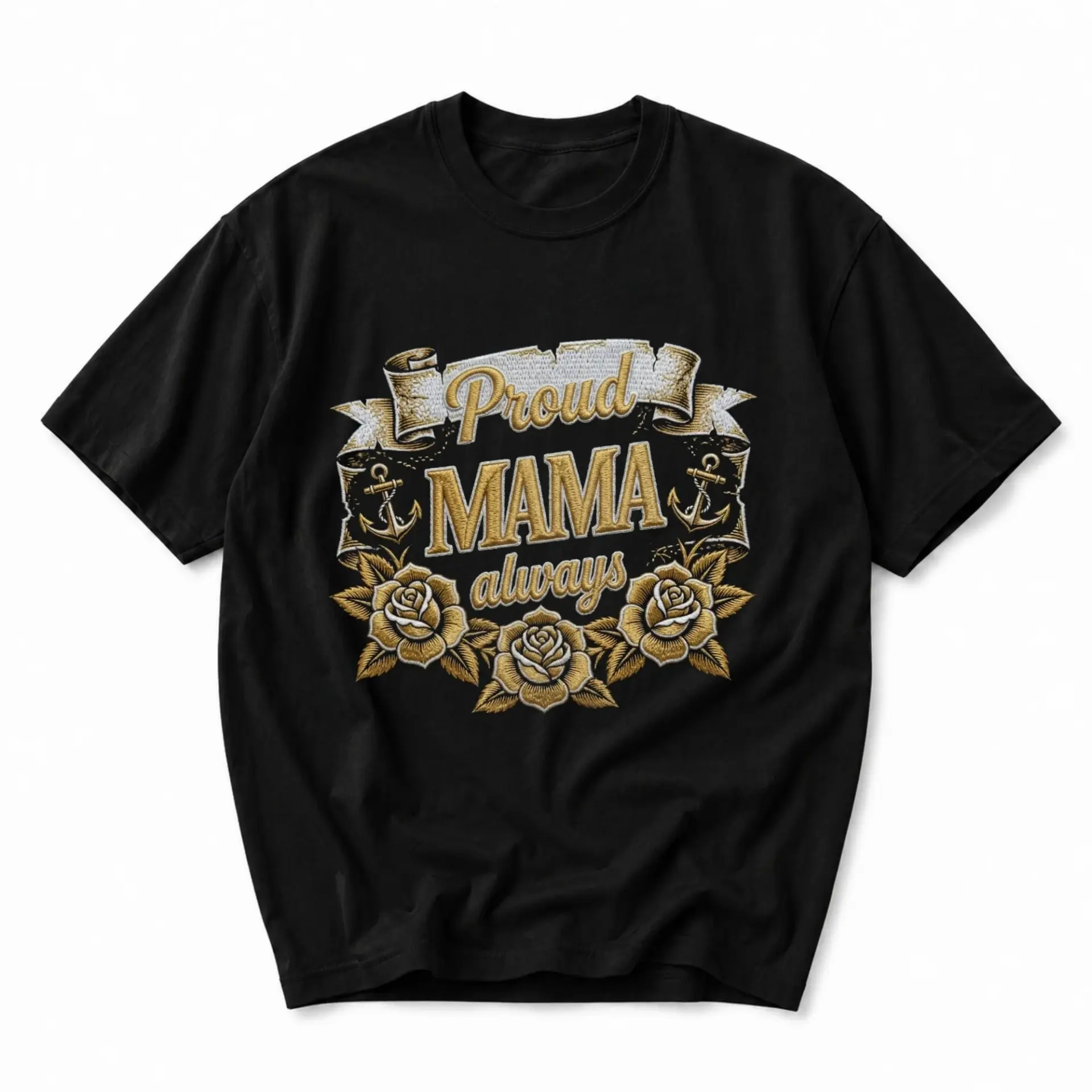 T-shirt Proud Mama Always Floral Anchor Graphic Tee Unisex Cotton Blend Casual Crew Neck Top for Everyday Outfits