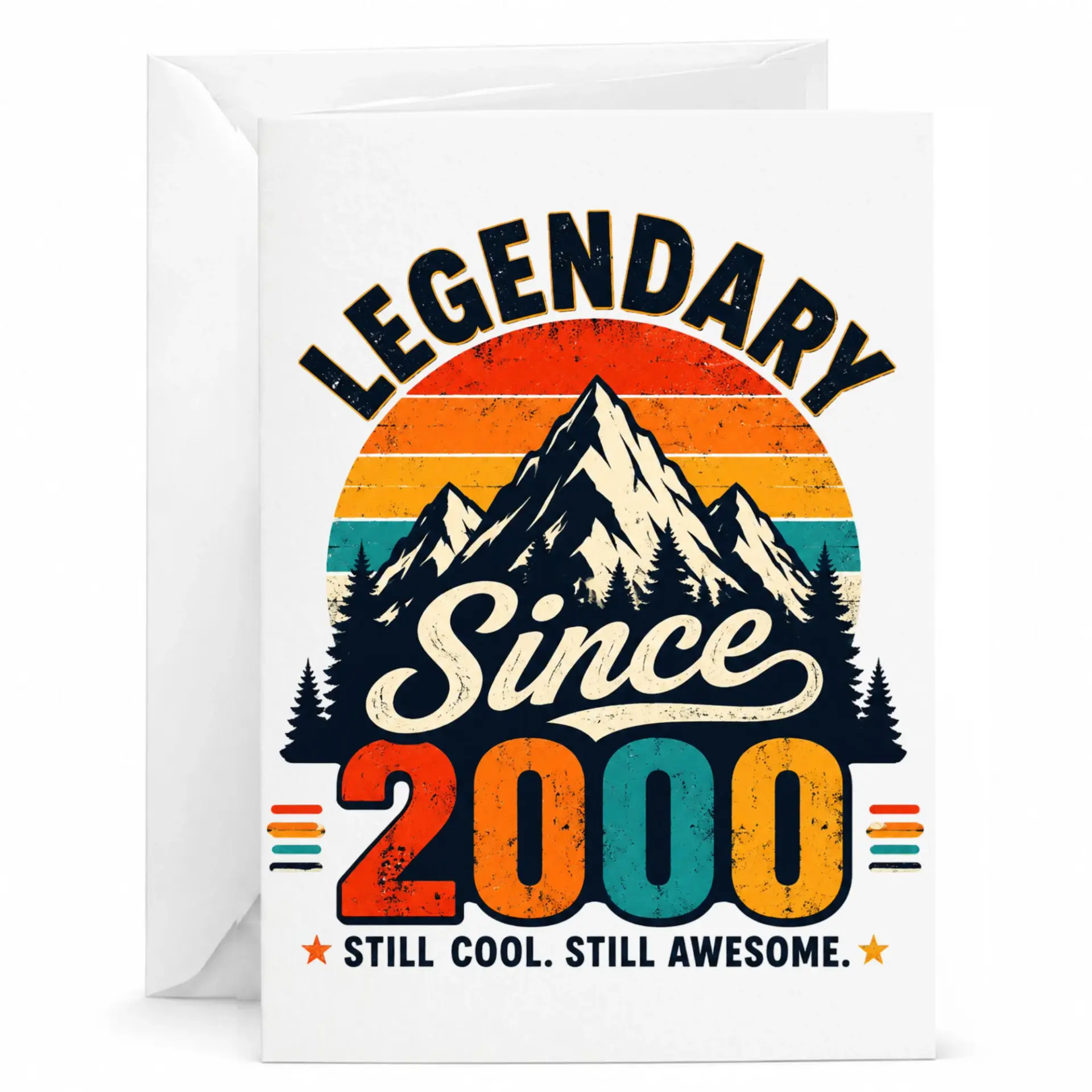 Birthday Card Legendary Since 2000 Retro Mountain Greeting Card for Milestone Celebrations 5x7 Inches with White Envelope