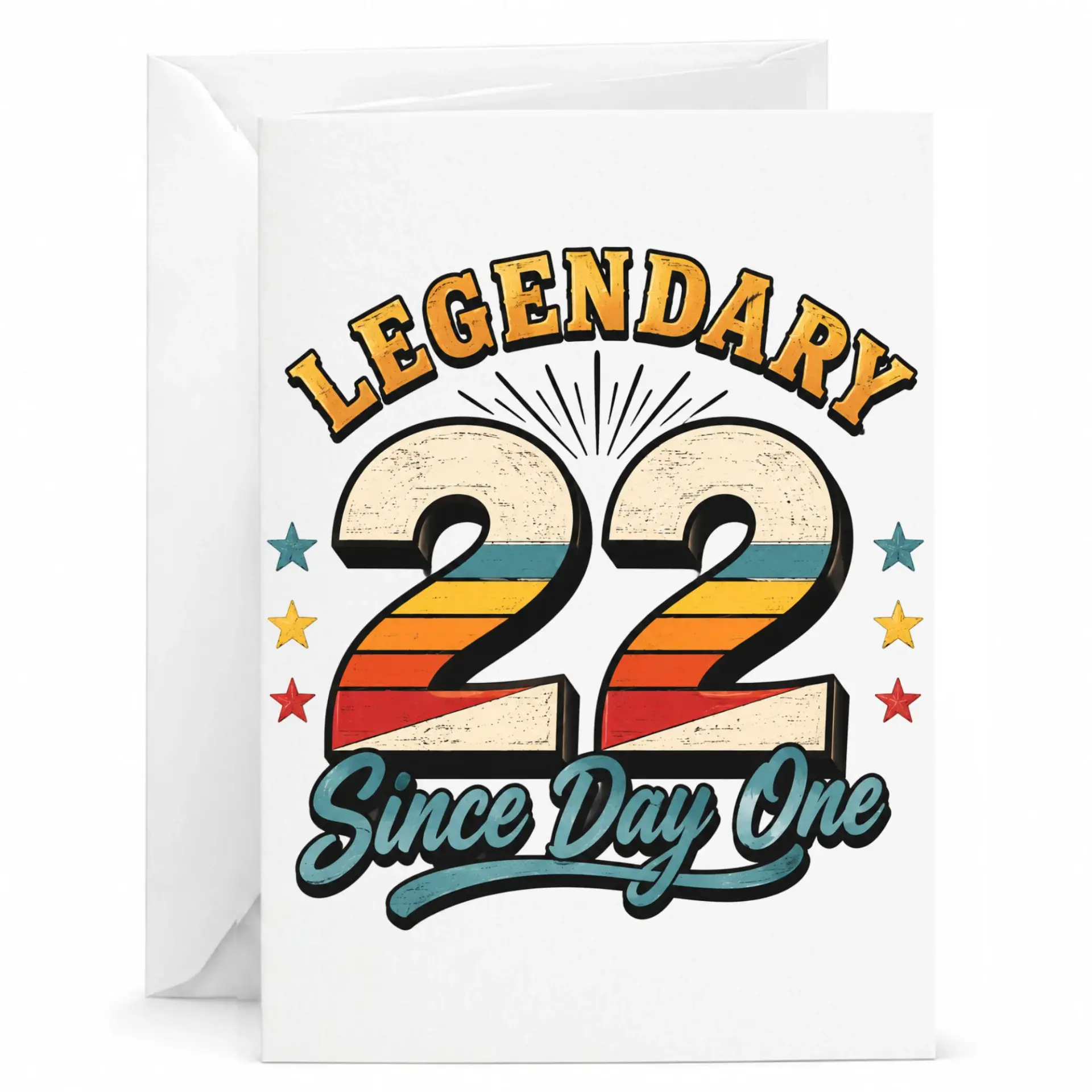 Birthday Card Legendary 22 Since Day One Vintage Retro Graphic Greeting Card for Milestone Twenty Second Celebration