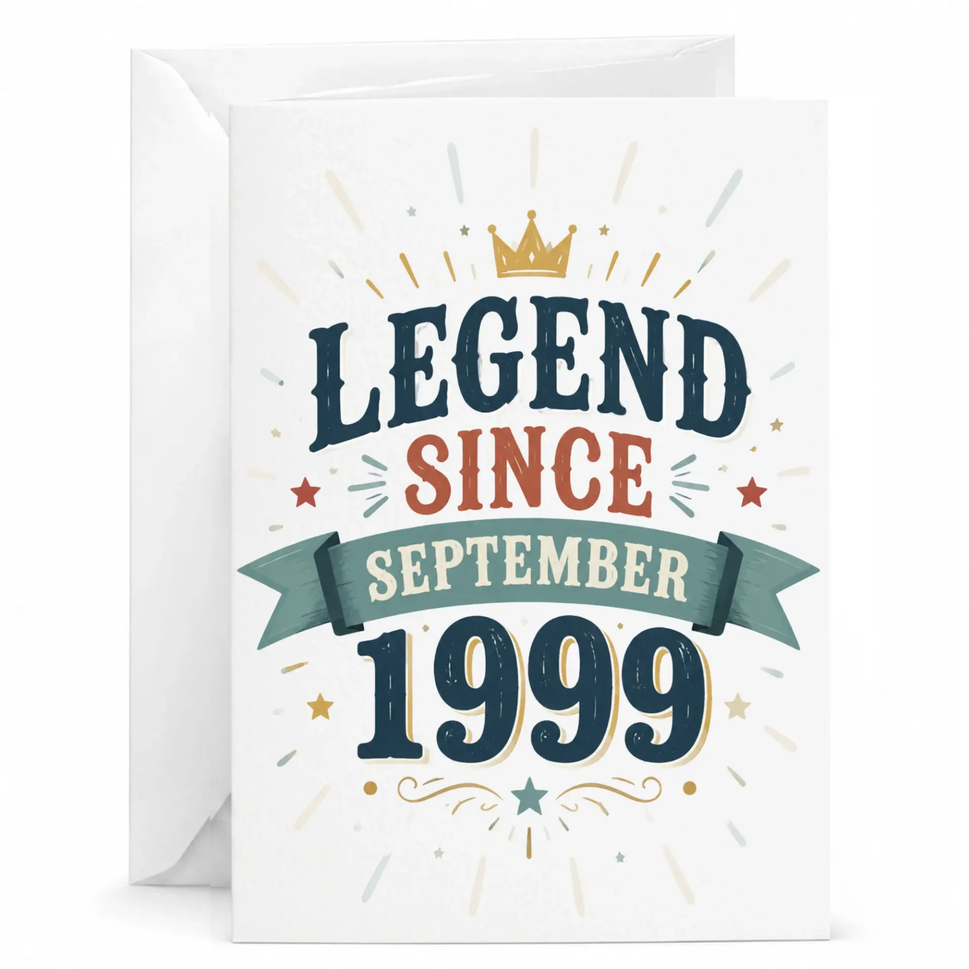 Greeting Card Legend Since September 1999 Birthday Vintage Style Stationery with Matching Envelope for Milestone Year