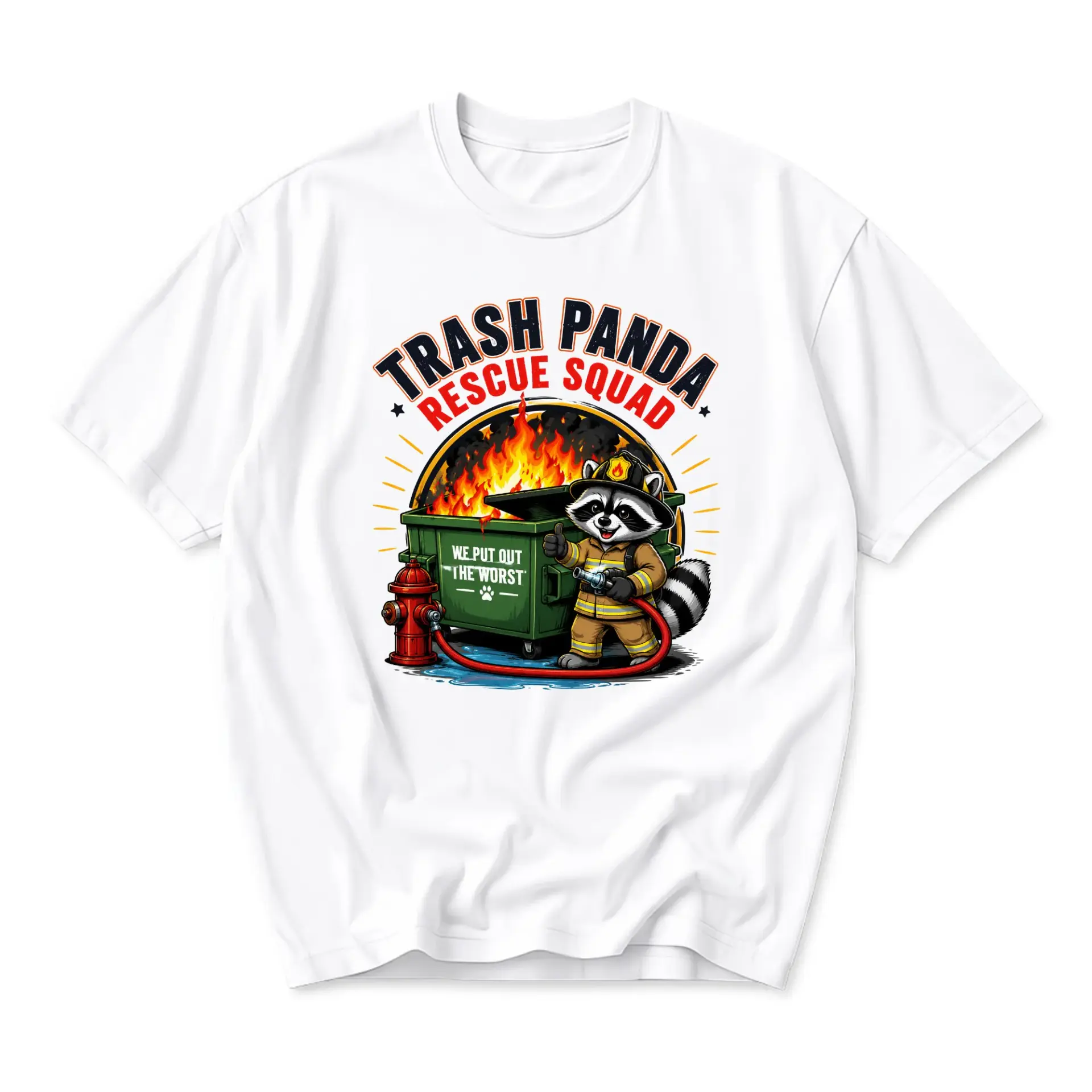 Funny Shirt Trash Panda Rescue Squad Graphic Tee Casual Unisex Crew Neck Top Soft Cotton Everyday Apparel White