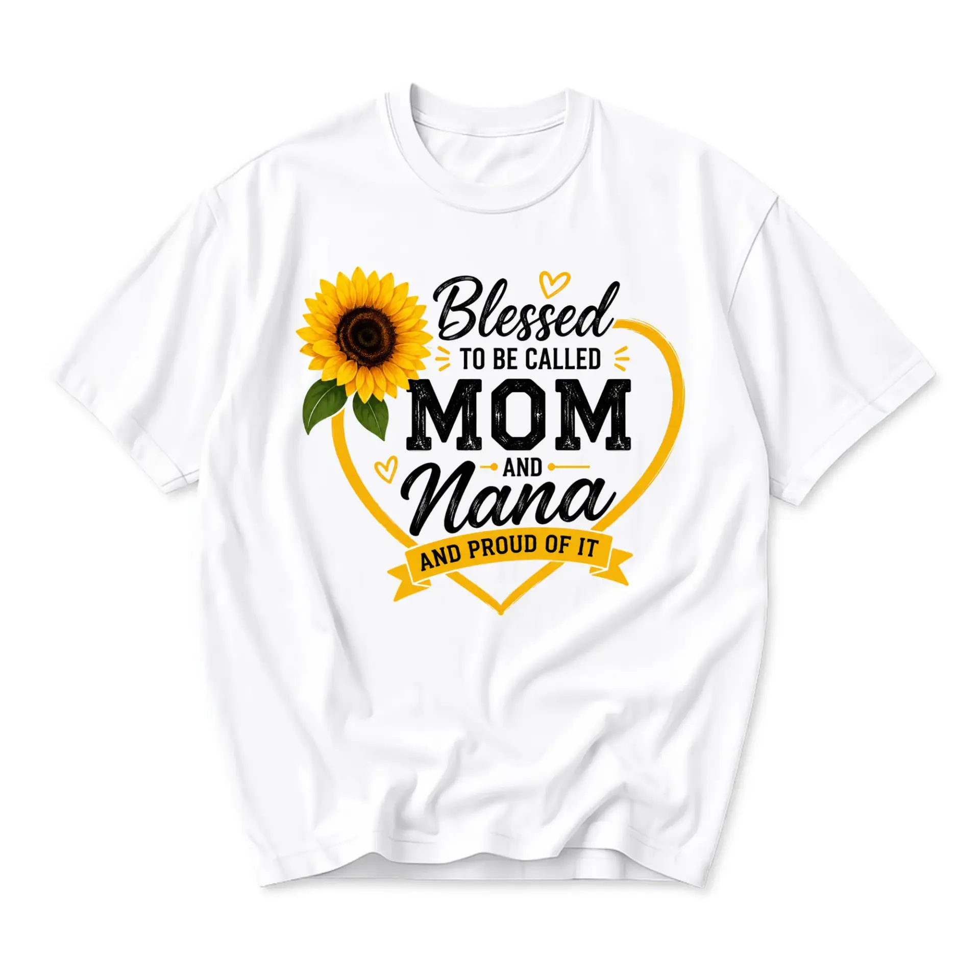 Graphic Tee Blessed to Be Called Mom and Nana Sunflower Shirt Casual Crew Neck Unisex Cotton Blend Top for Daily Wear