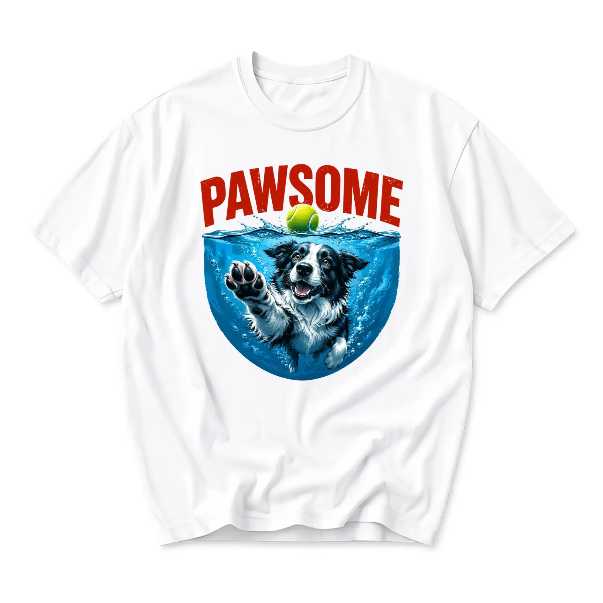Graphic Tee Pawsome Border Collie Swimming Tennis Print Casual Unisex Crew