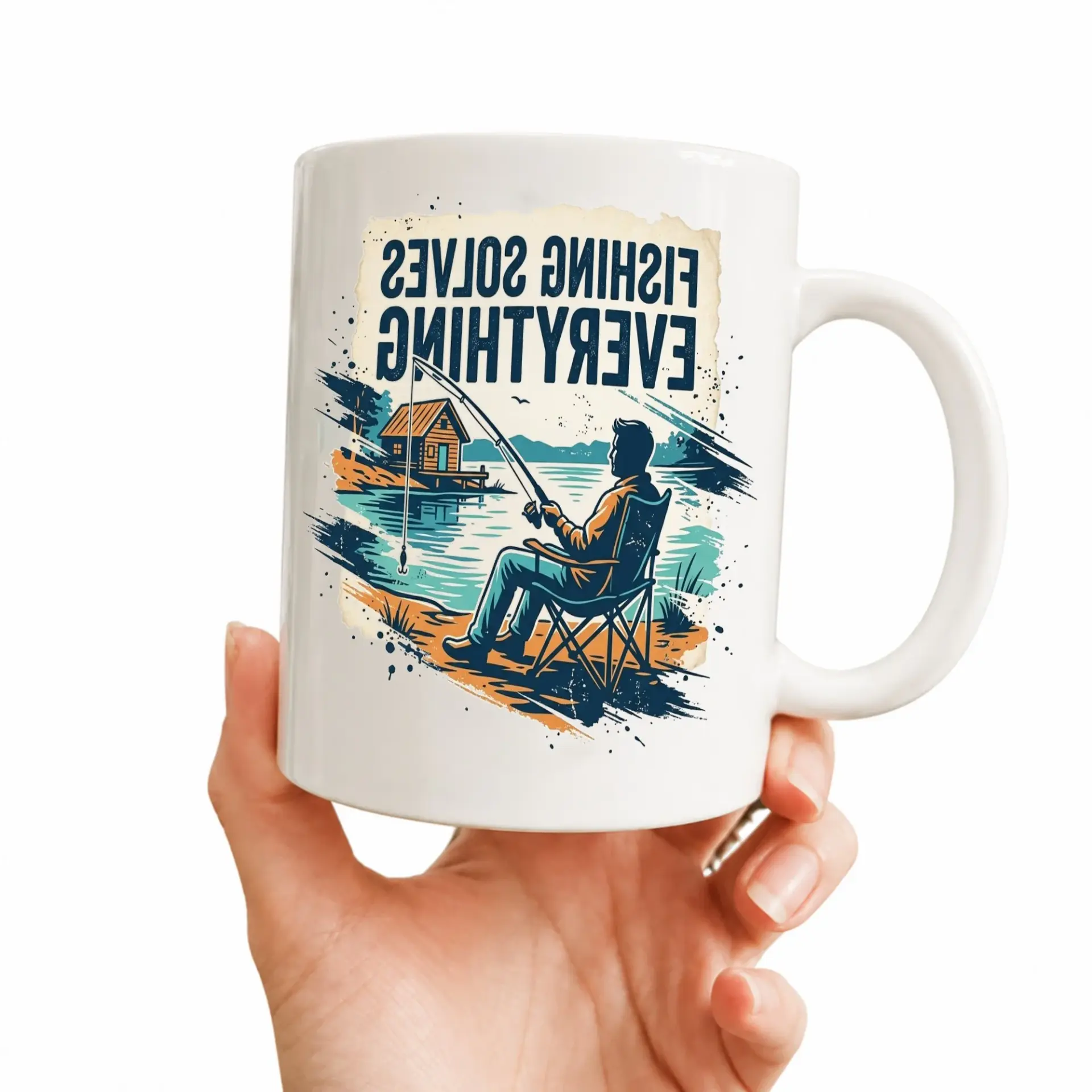 Fishing Solves Everything Two Ceramic Mug for Anglers and Outdoor Enthusiasts Coffee Cup