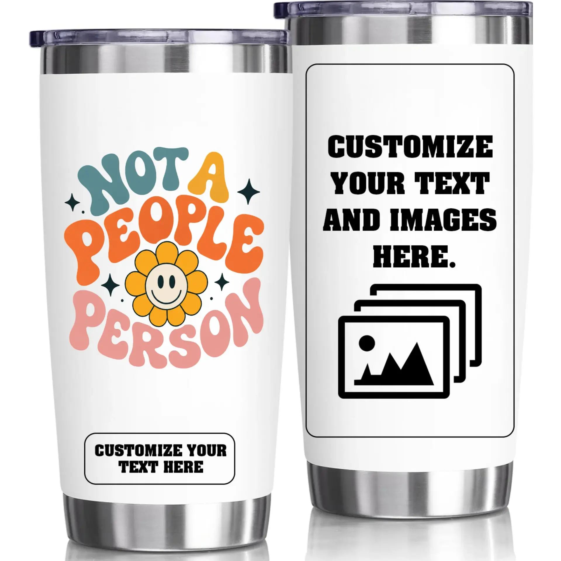 Stainless Steel Tumbler 20oz Retro Floral Design Insulated Travel Mug with Customizable Text and Graphic Image Options