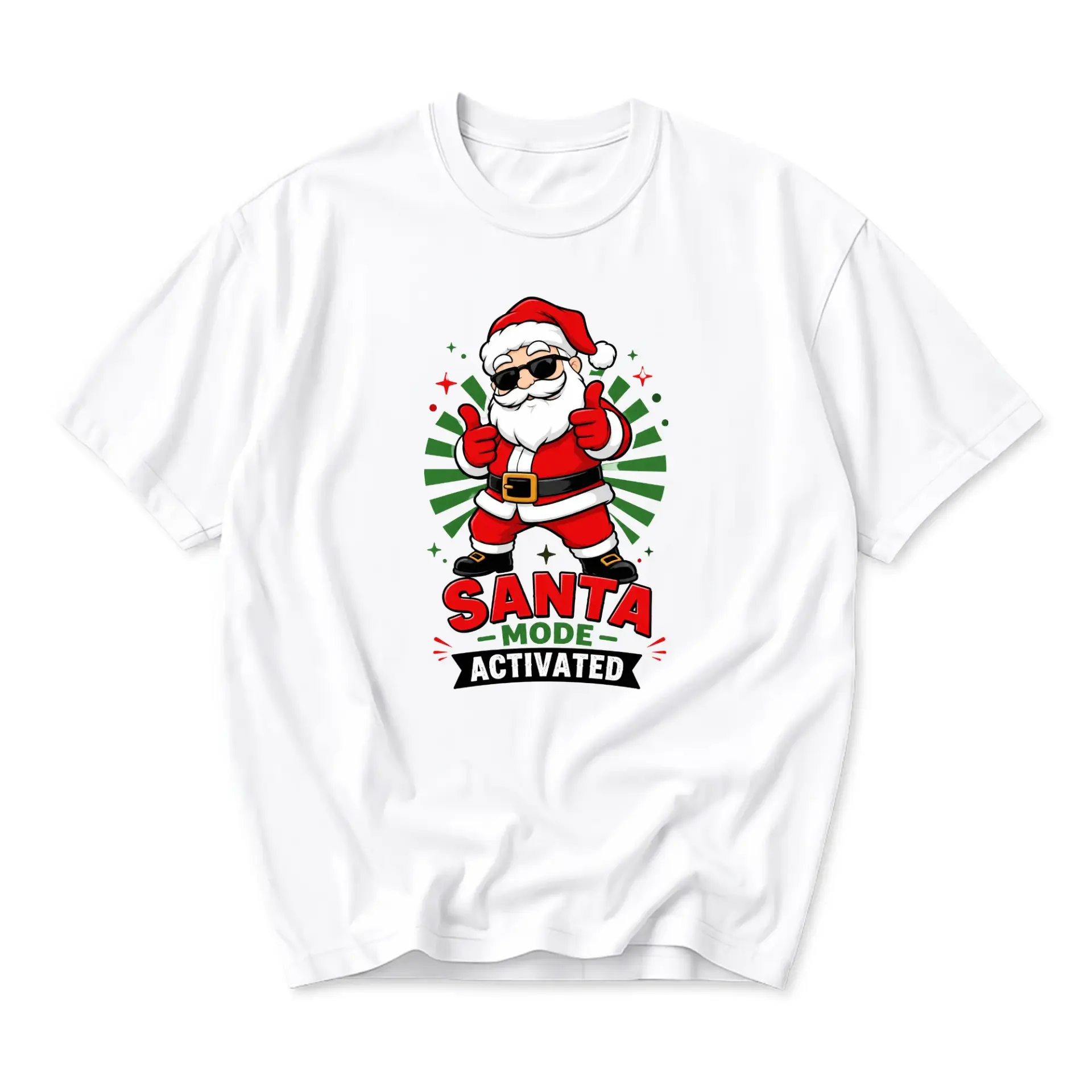 Funny Shirt Santa Mode Activated Graphic Tee Unisex Holiday Casual Wear Short Sleeve Cotton Crew Neck Top for Adults