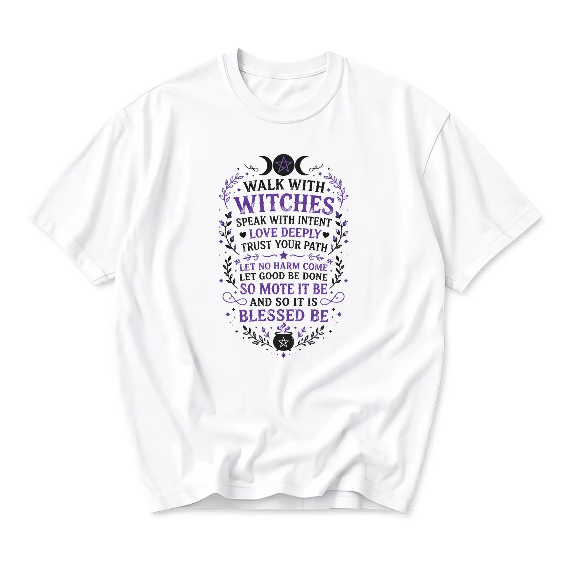 Graphic Tee Walk with Witches Spiritual Quote Print Unisex Casual Short Sleeve Crew Neck Cotton Blend Shirt