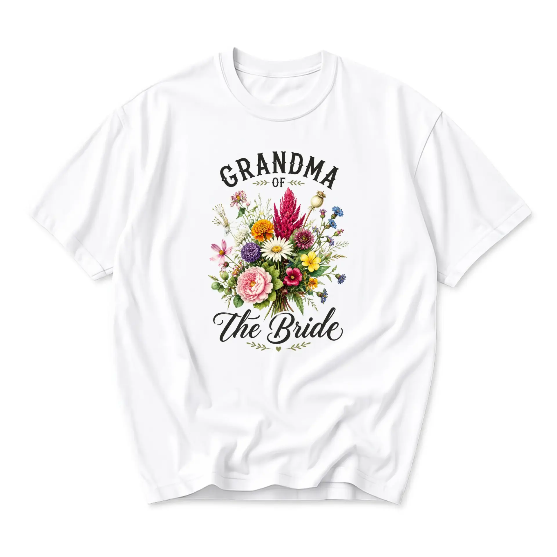 T-shirt Grandma of the Bride Floral Graphic Apparel Casual Wedding Party Outfit Unisex Crew Neck Cotton Blend Shirt