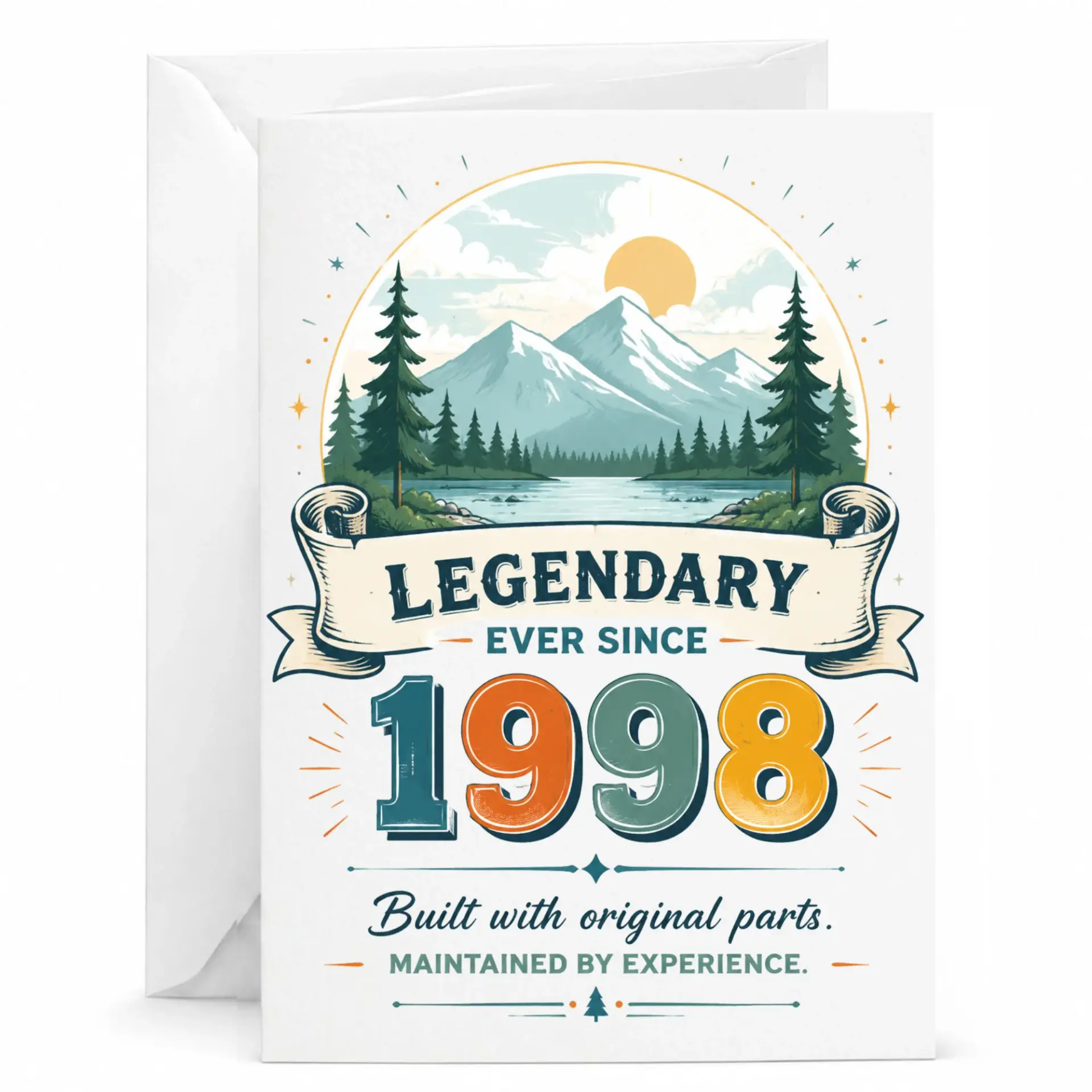 Birthday Card Legendary Ever Since 1998 Vintage Mountain Adventure Theme Keepsake Greeting Card for Birth Year Milestone