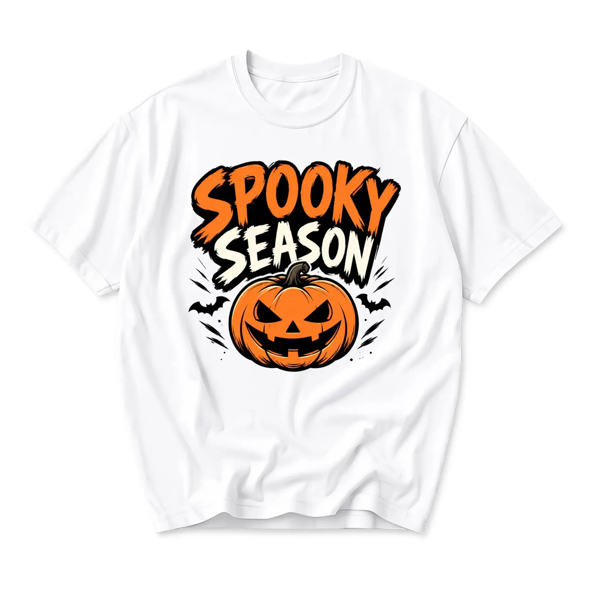 Graphic Tee Spooky Season Pumpkin Halloween Print Unisex Casual Crew Neck Comfortable Cotton Blend Short Sleeve Shirt