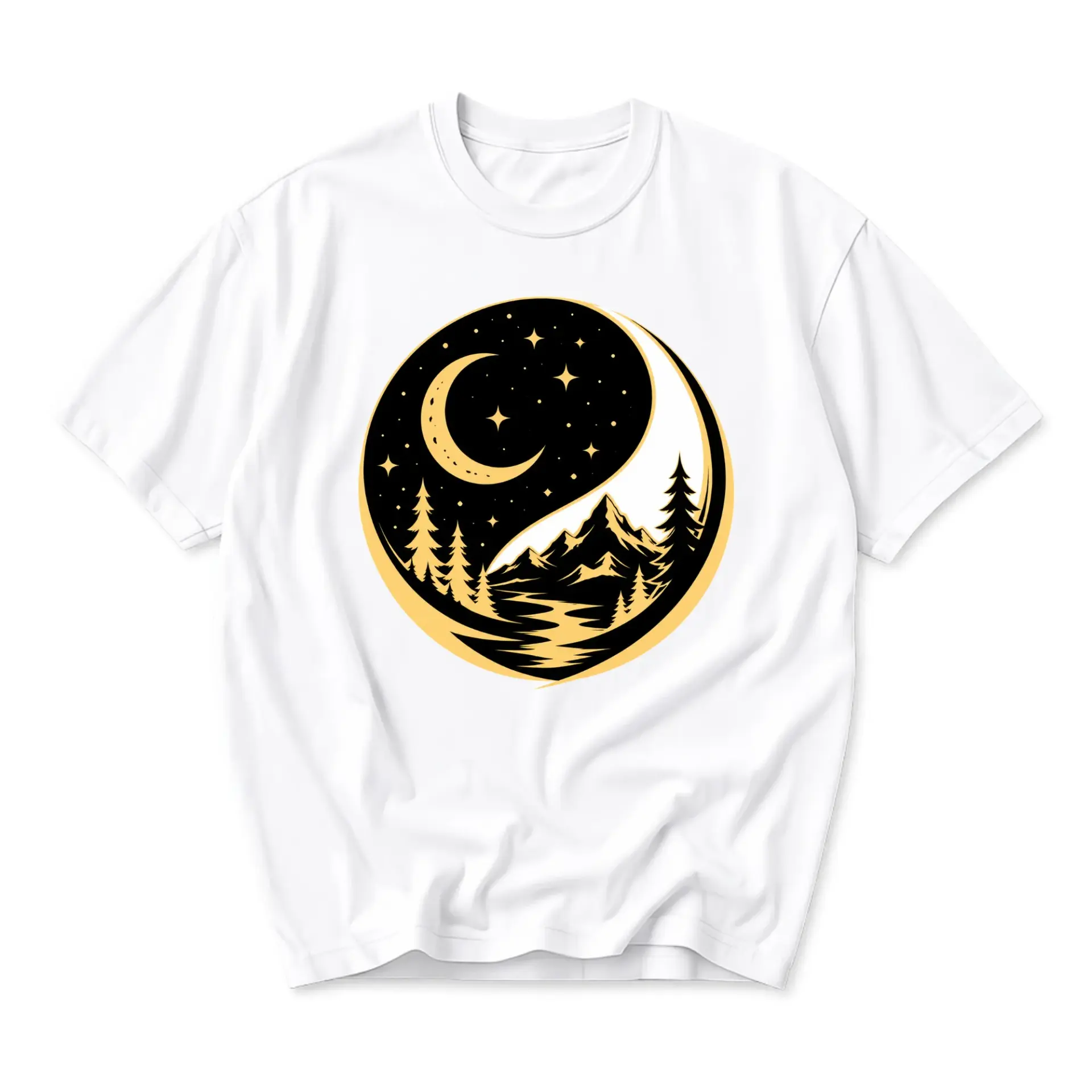 Graphic Tee Mountain Moon Yin Yang Nature Symbol Unisex Crew Neck Short Sleeve Cotton Blend Casual Everyday Shirt