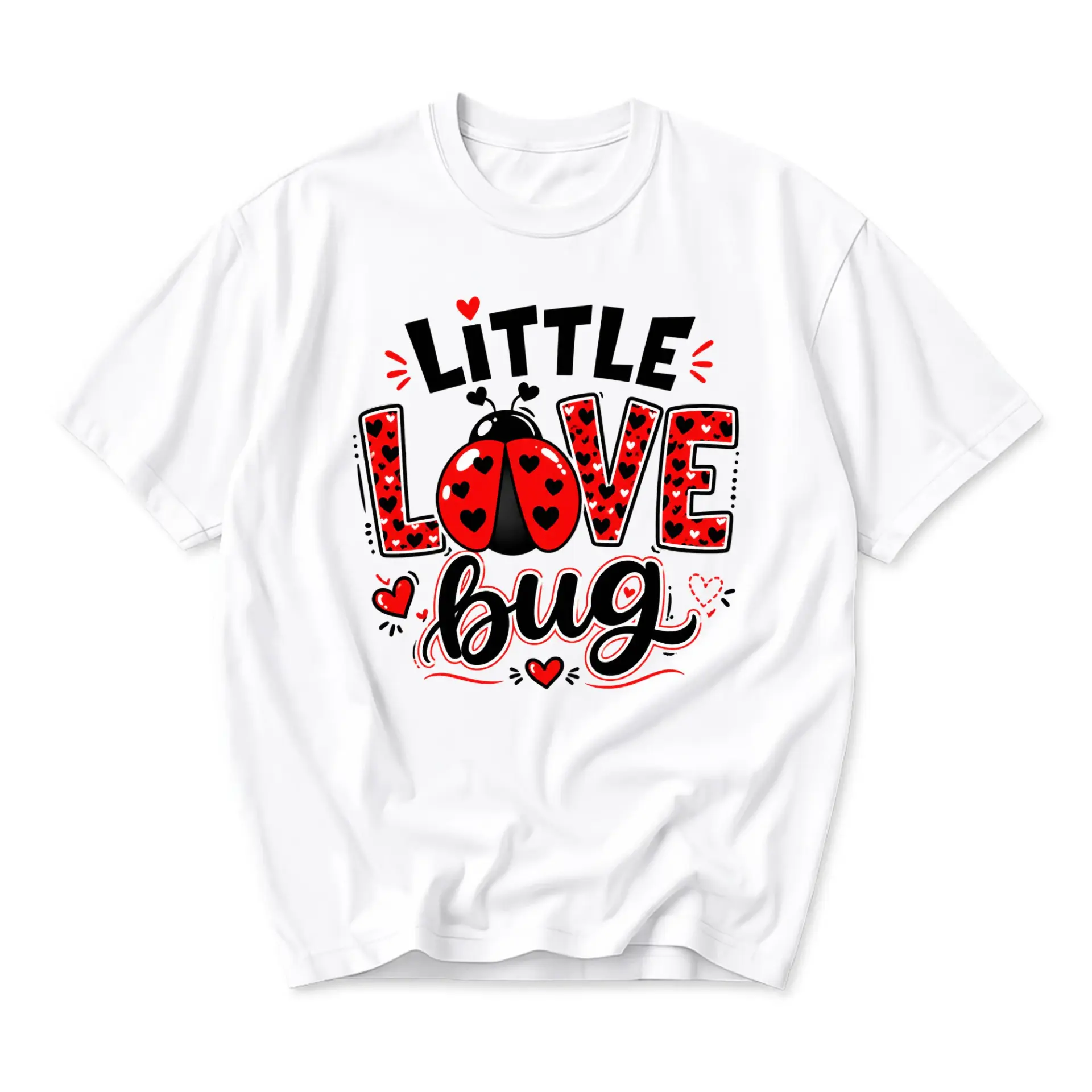 Graphic Tee Little Love Bug Ladybug Heart Print Unisex Crew Neck Casual Everyday Short Sleeve Cotton Blend Shirt