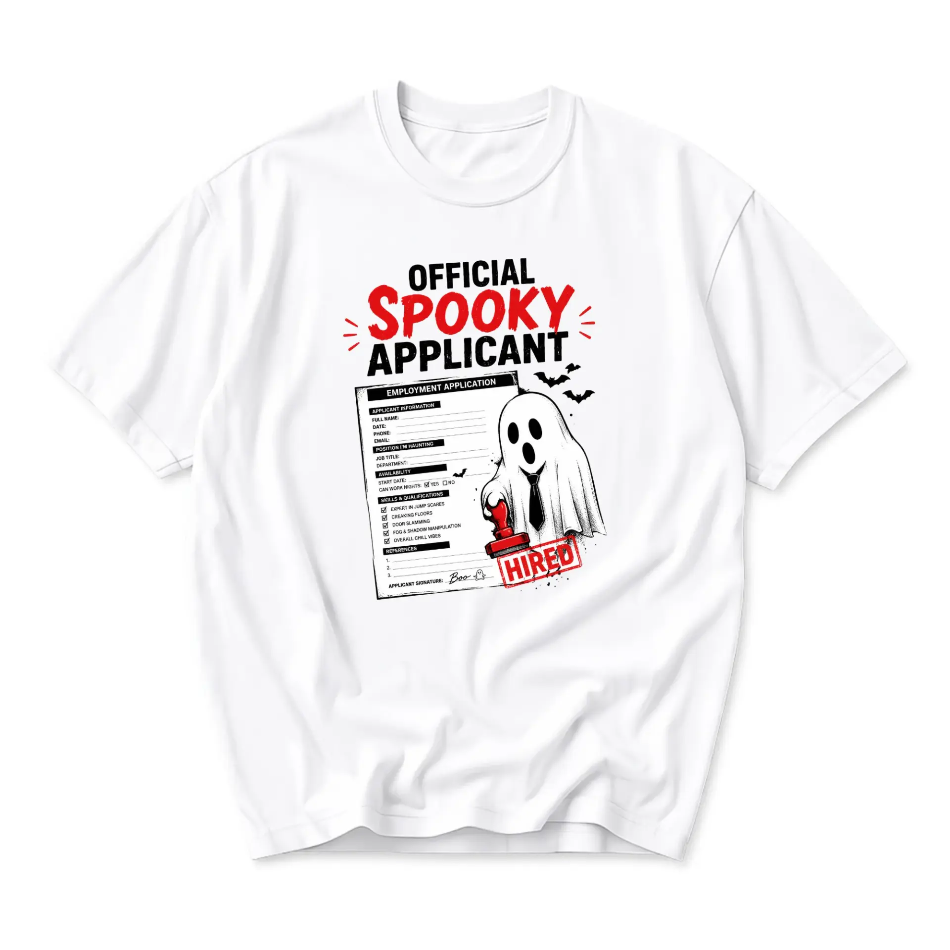 Funny Shirt Official Spooky Applicant Graphic Tee Unisex Crew Neck Short Sleeve Casual Cotton Blend Apparel for Fall