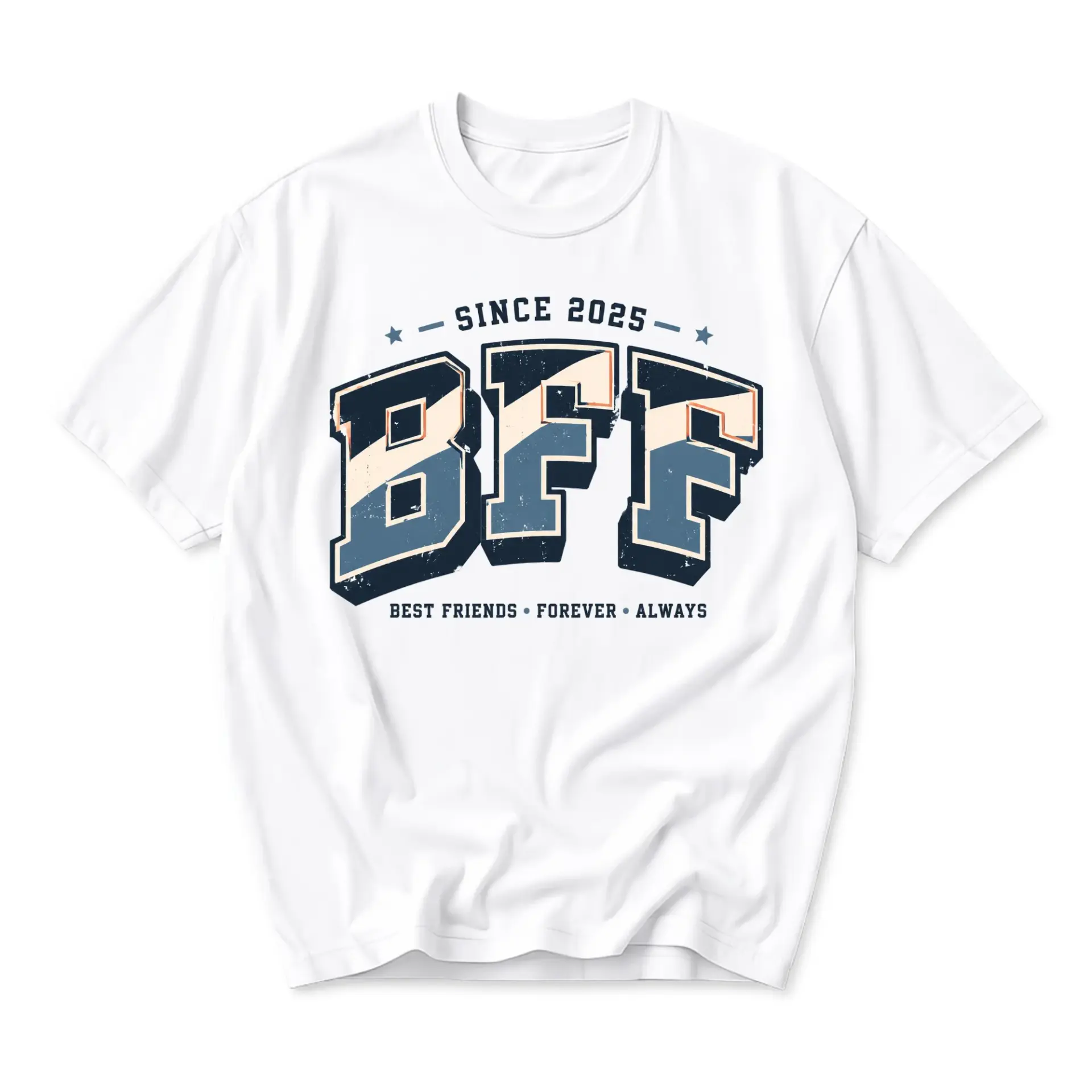 Graphic Tee Unisex Crew Neck T-Shirt Featuring Best Friends Forever Always Vintage Style Typography Design White