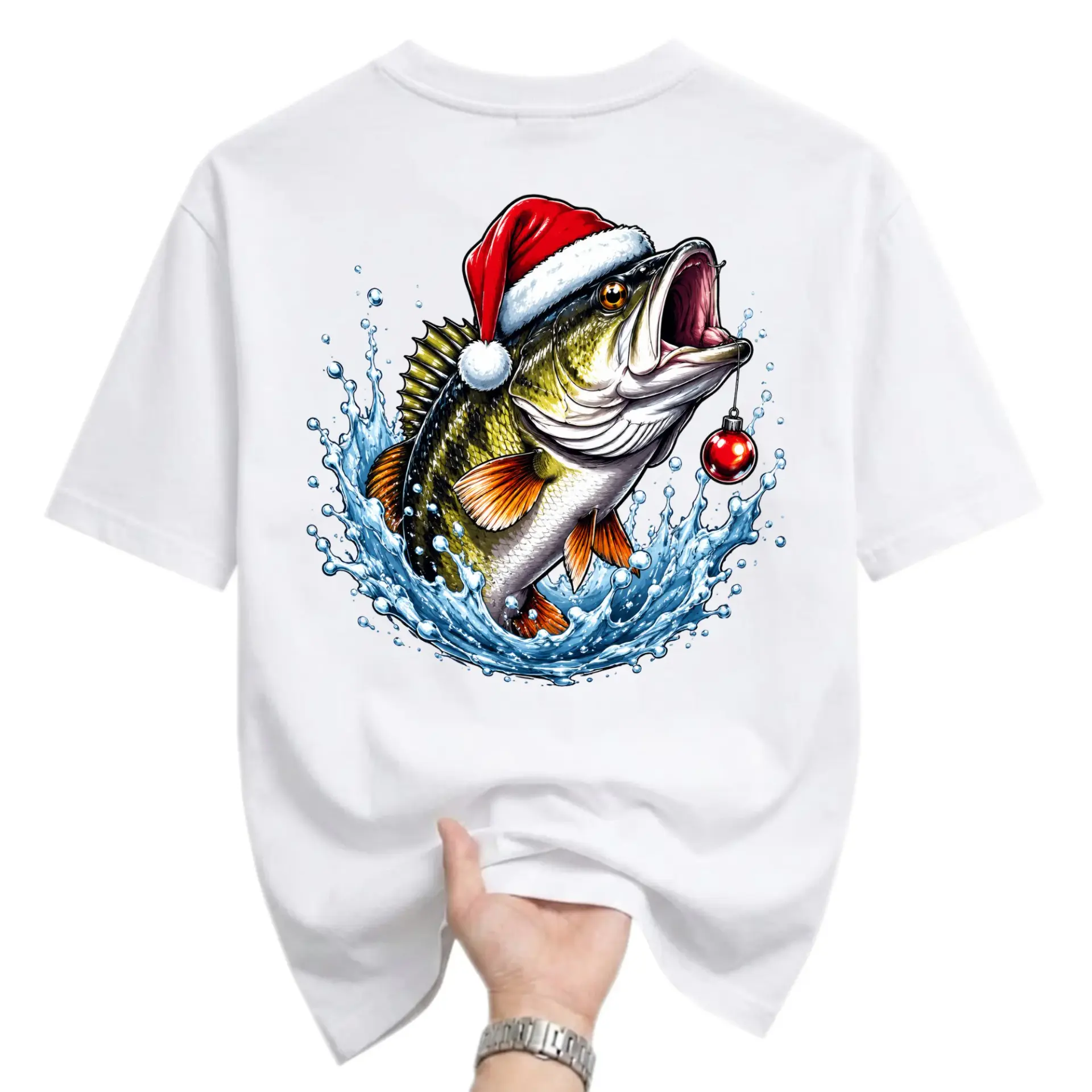 Funny Shirt Christmas Fishing Graphic Tee for Men and Women Holiday Apparel Festive Casual Unisex Crew Neck