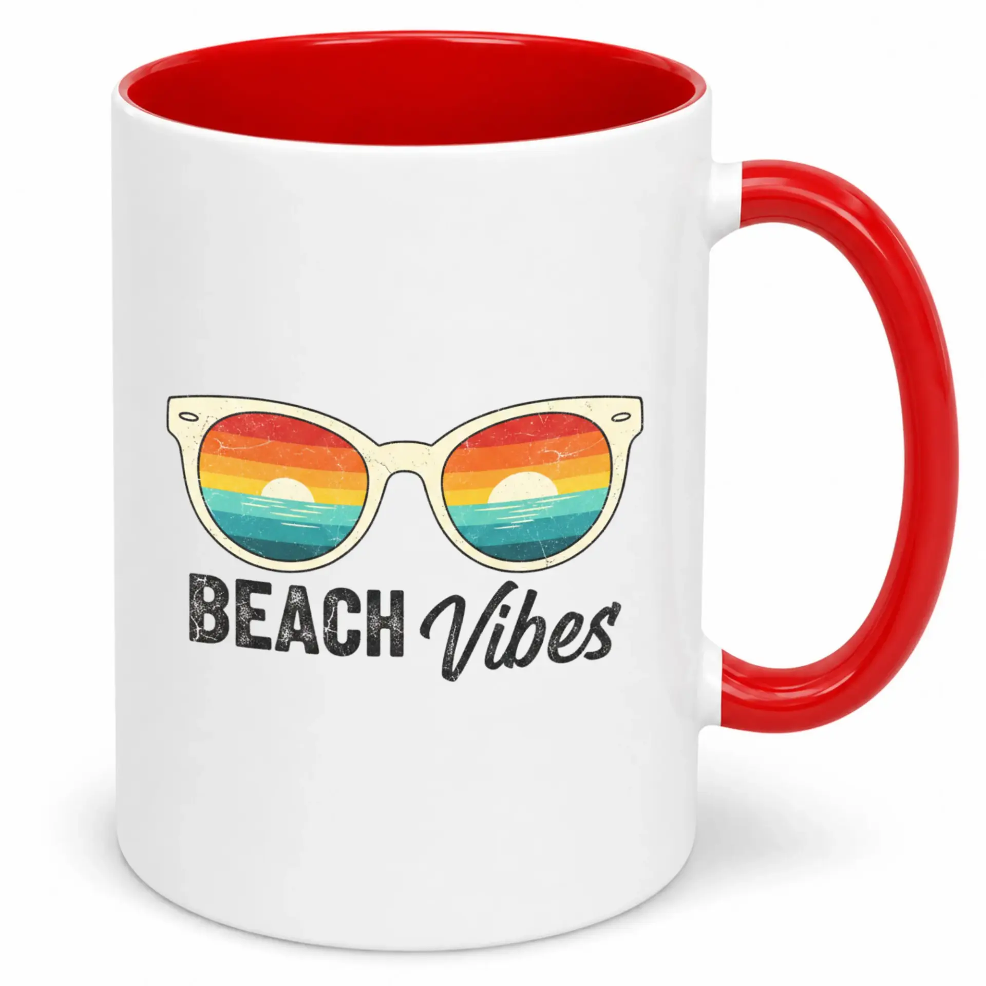 Ceramic Coffee Mug with Retro Sunset Sunglasses Design and 'beach Vibes' Text, Summer Vacation Themed Drinkware Gift