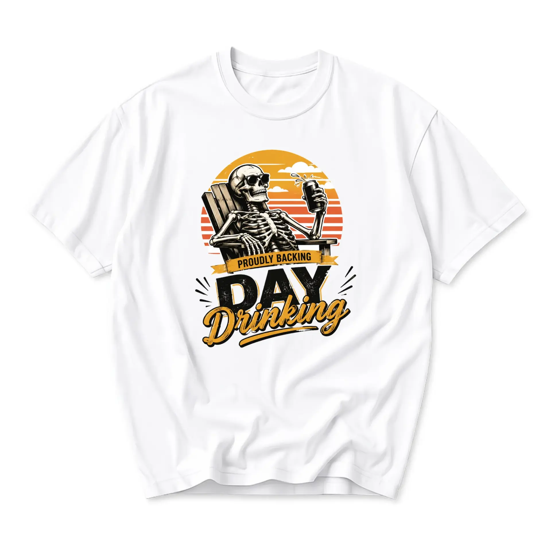 Funny Shirt Day Drinking Graphic Tee Casual Unisex Crew Neck Top Relaxed Cotton Blend Apparel for Everyday Wear