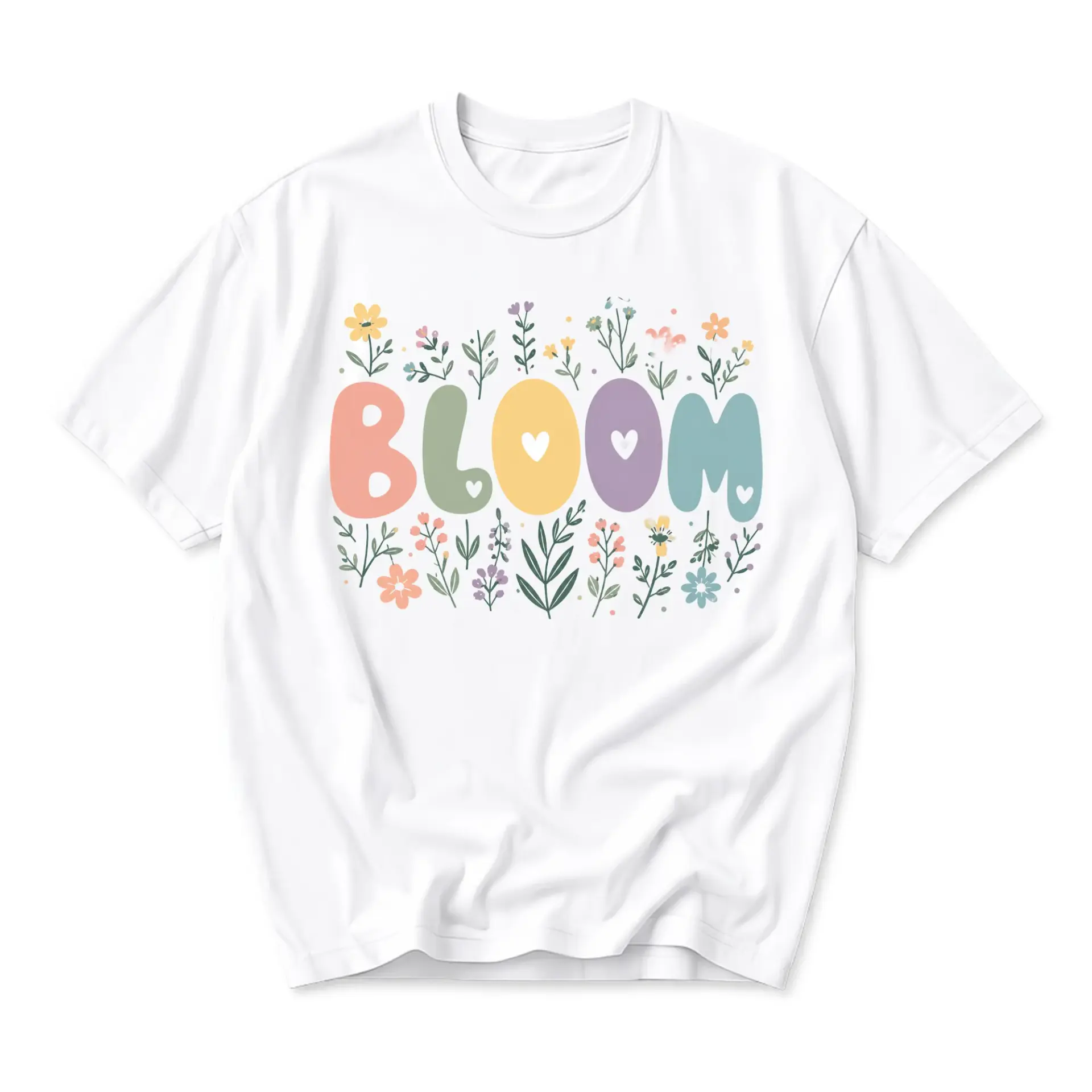 Graphic Tee Bloom Floral Lettering Print Unisex Cotton Crew Neck Short Sleeve Casual Everyday Comfort Summer Top