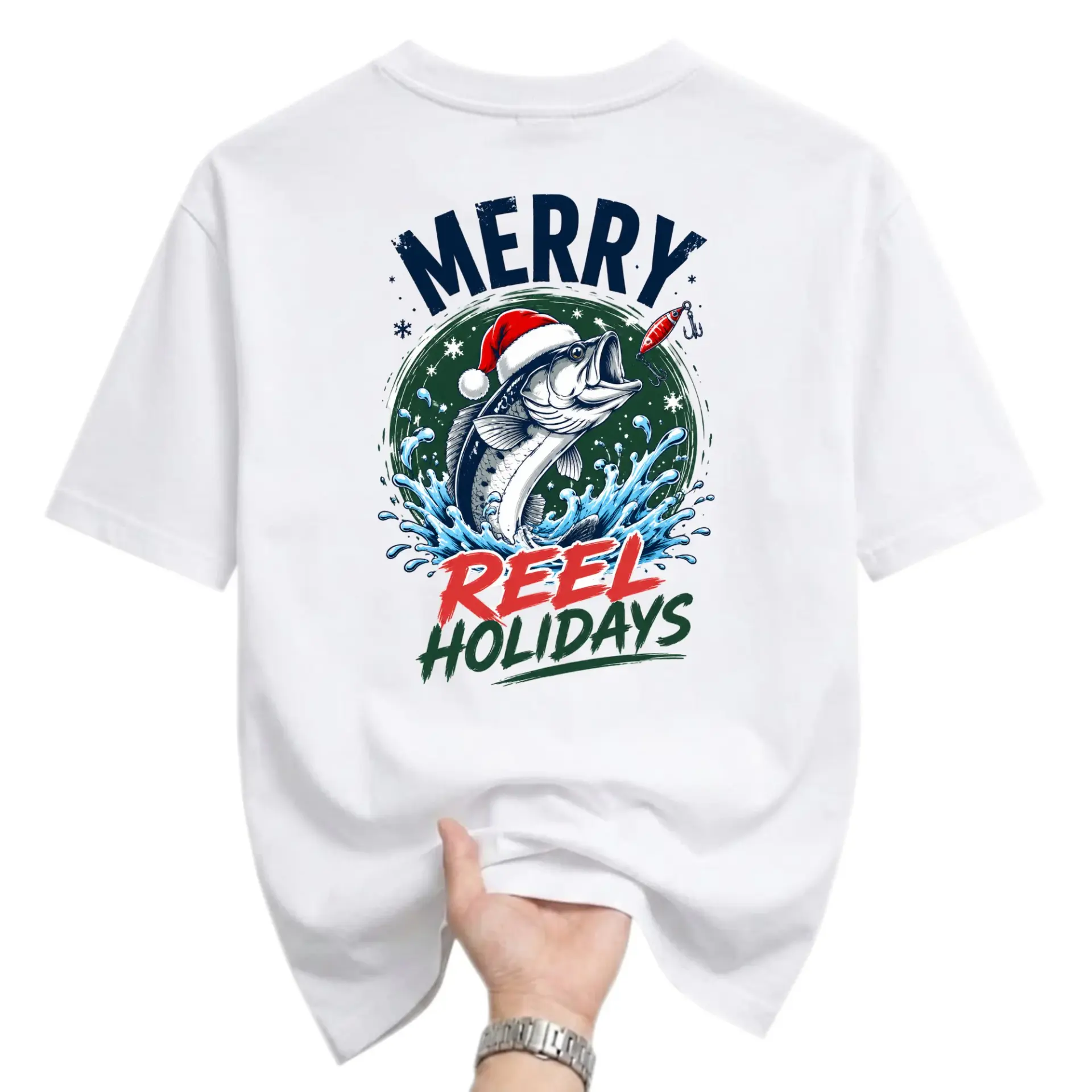 Funny Shirt Merry Reel Holidays Fishing Christmas Graphic Tee for Casual