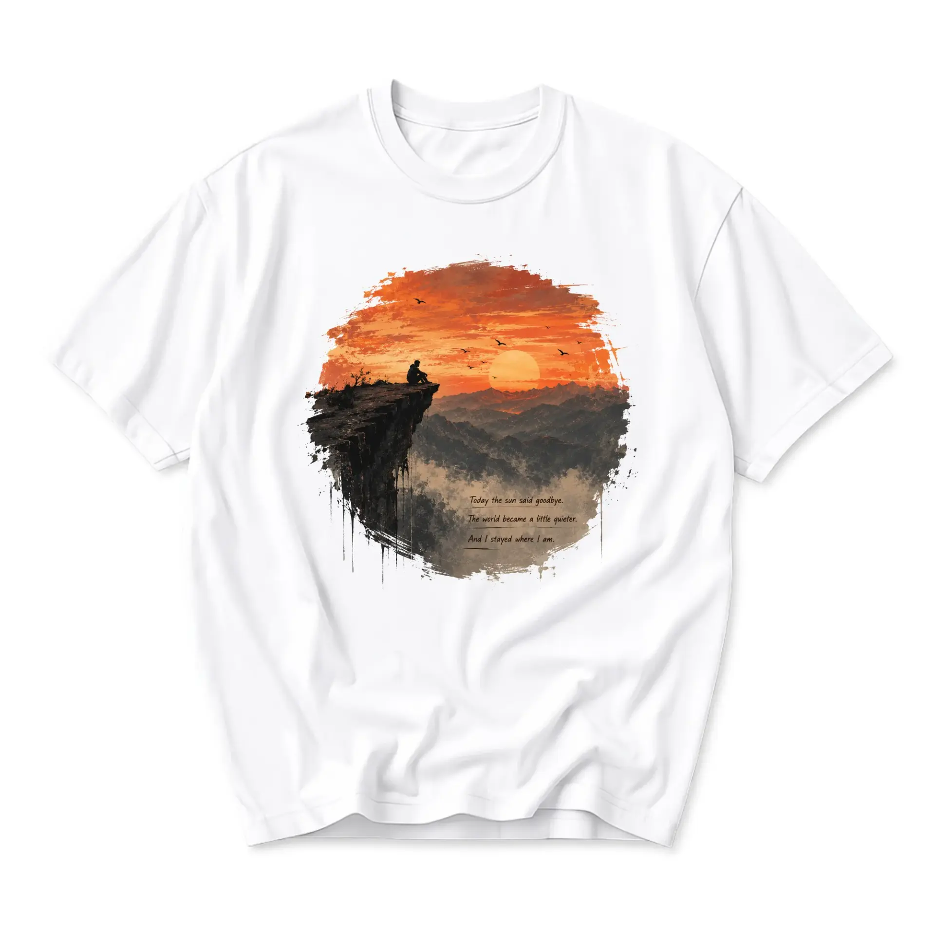 Graphic Tee Sunset Mountain Silhouette Nature Landscape Art Print Unisex Cotton Crew Neck Short Sleeve Casual Shirt