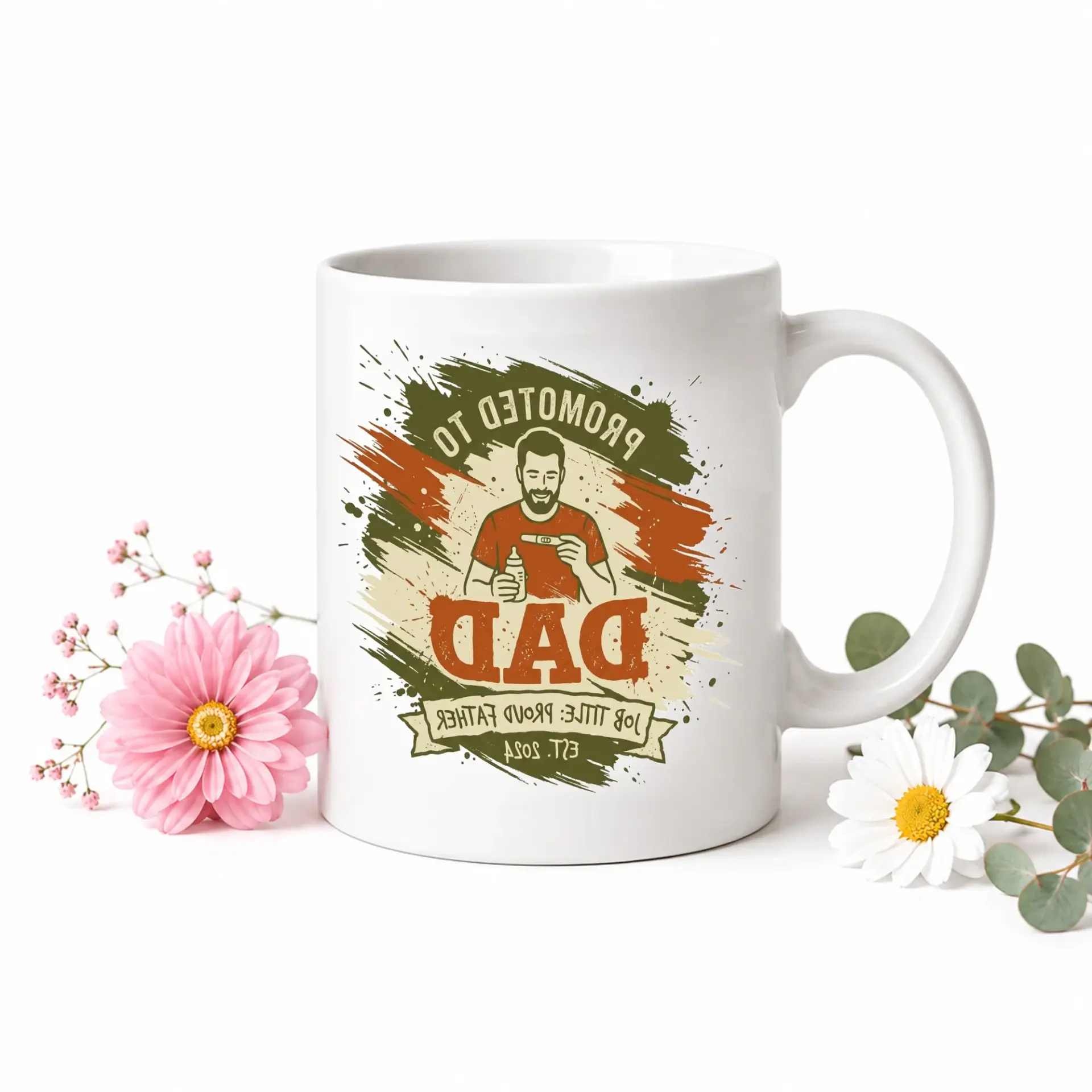 Funny Promoted to Dad Coffee Mug with Proud Father Job Title Graphic Design for New Parent Gift and Personal Keepsake