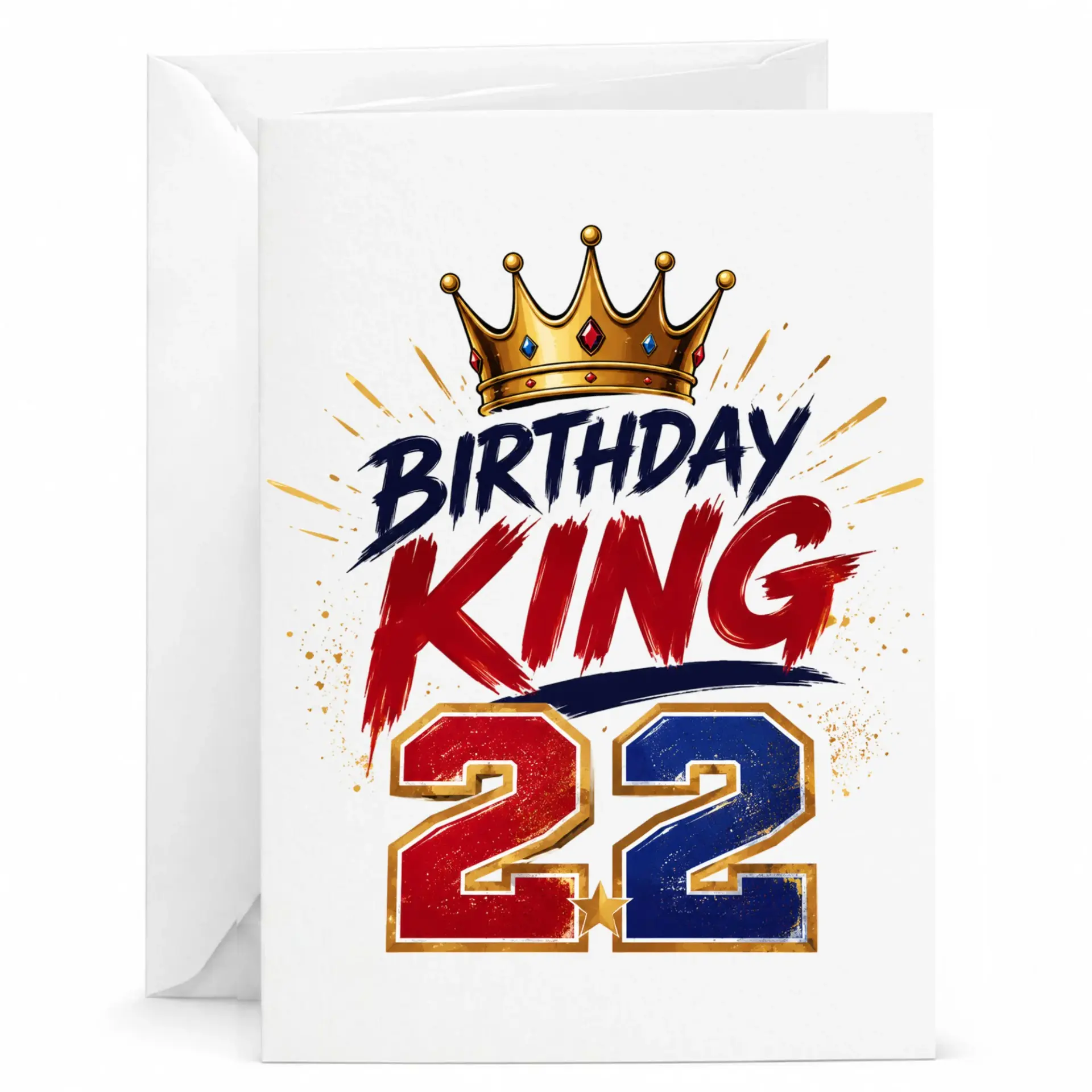 Birthday King Greeting Card for 22nd Birthday Celebration Featuring Elegant Gold Crown Graphic and Bold Typography
