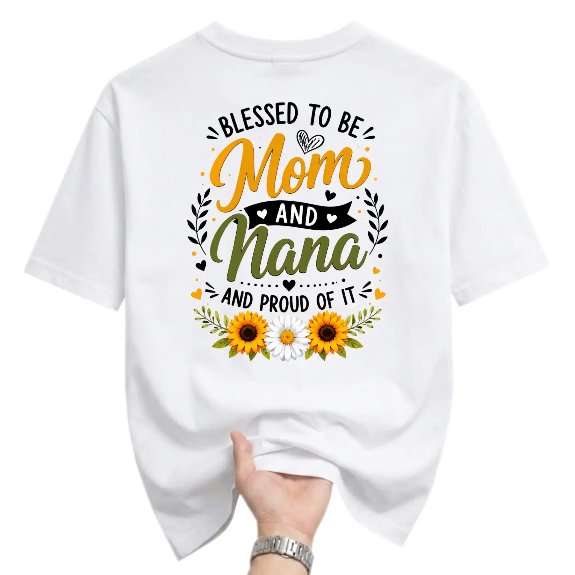 Graphic Tee Blessed to Be Mom and Nana Floral Sunflower Print Unisex Crew